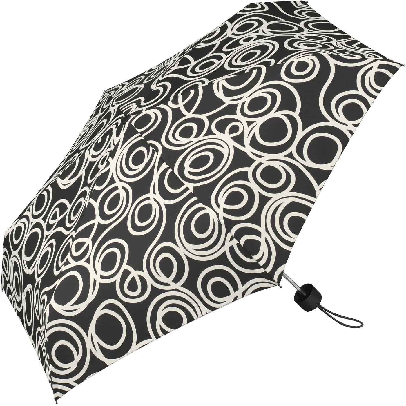 schwarz-weiß Grund Taschenregenschirm Pierre winziger schwarzem mit weißem Damen-Regenschirm Cardin Handöffner, auf Kreise-Muster mit