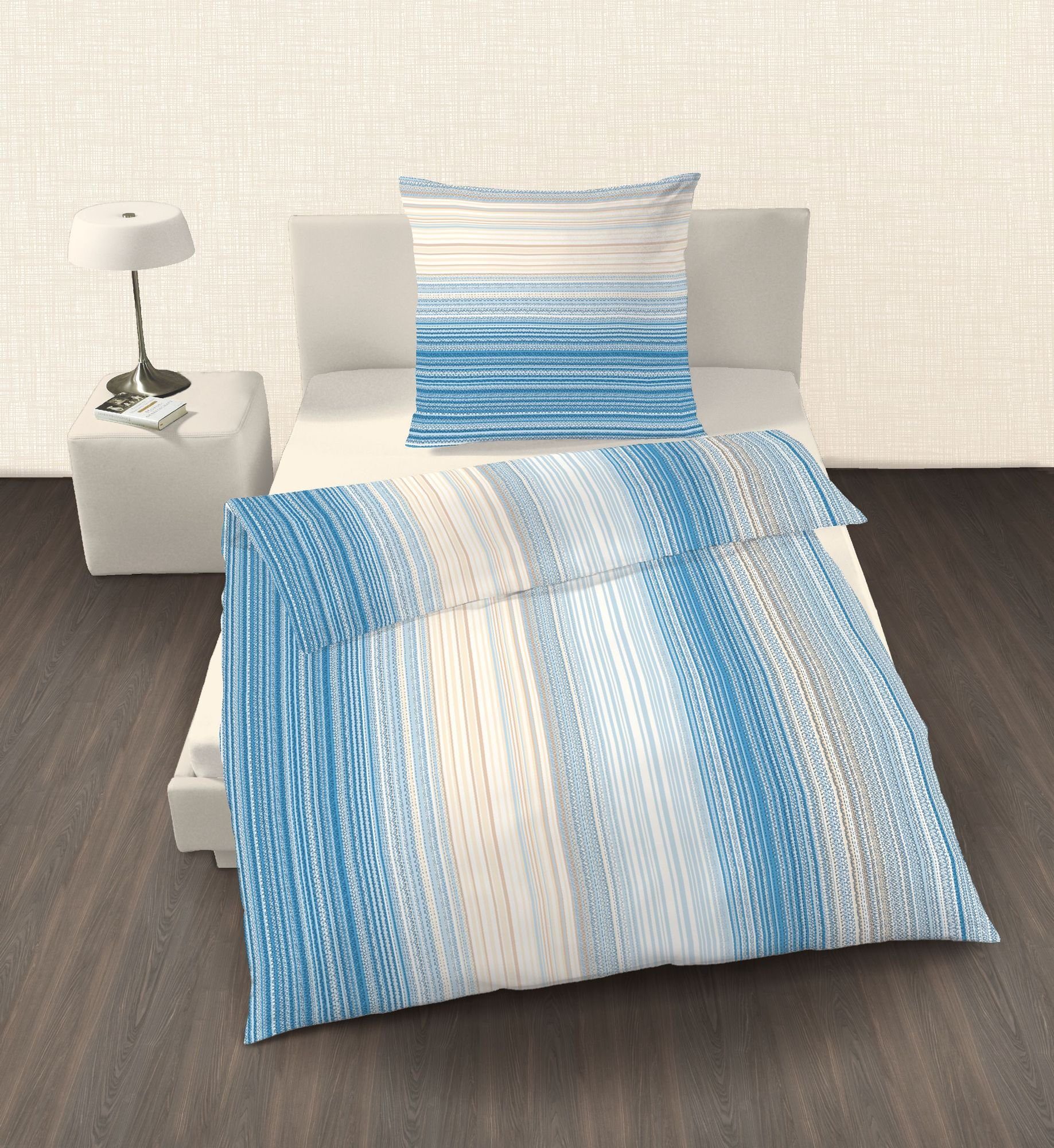 ido Kinderbettwäsche IDO Renforce Bettwäsche 2 tlg. blau weiß Streifen 135x200cm 80x80cm