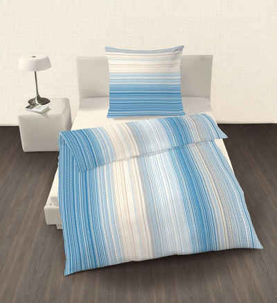 Kinderbettwäsche IDO Renforce Bettwäsche 2 tlg. blau weiß Streifen 135x200 cm (80x80 cm), ido