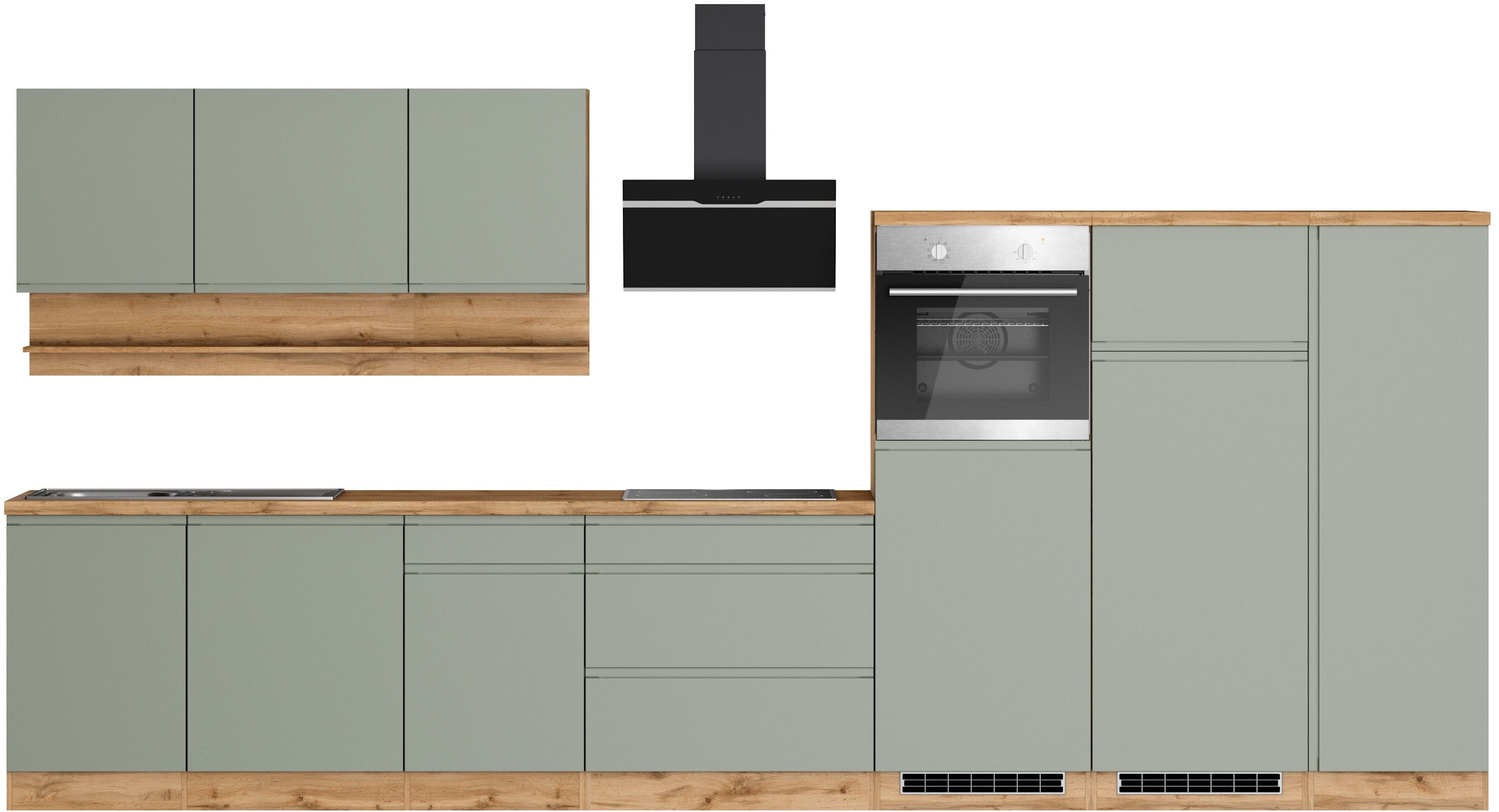 KOCHSTATION Küchenzeile KS-Virginia,neu in verbesserter Ausführung, Breite 410 cm, Softclose, wahlweise mit E-Geräten und Induktion