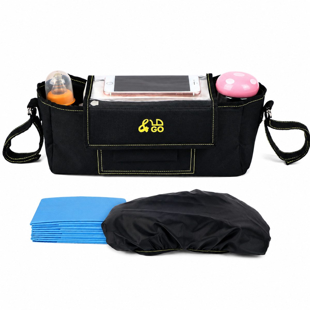 Kinderwagen-Tasche Kinderwagen Organizer mit Smartphone Tasche und Schultergurt