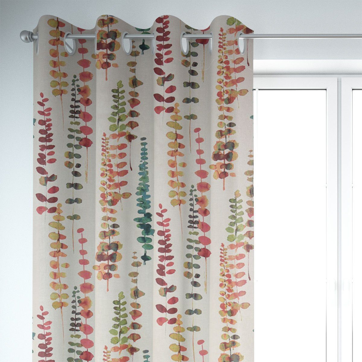 SCHÖNER LEBEN. Vorhang Gardine Ranken Blätter Aquarell beige terrakotta grün, Ösen, blickdicht, Baumwolle, made in Germany,handmade,vorgewaschen