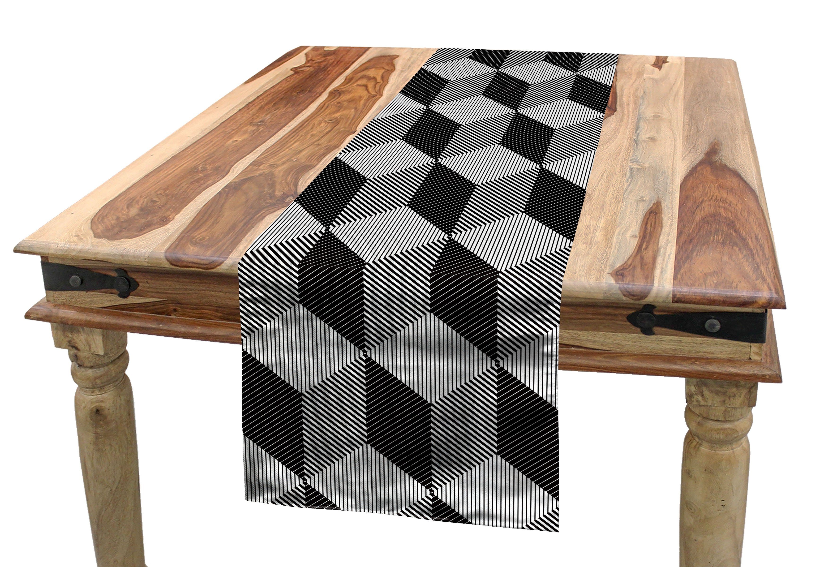 Abakuhaus Tischläufer Esszimmer monochrome und weiß Küche Schwarz Cube Dekorativer Rechteckiger Tischläufer