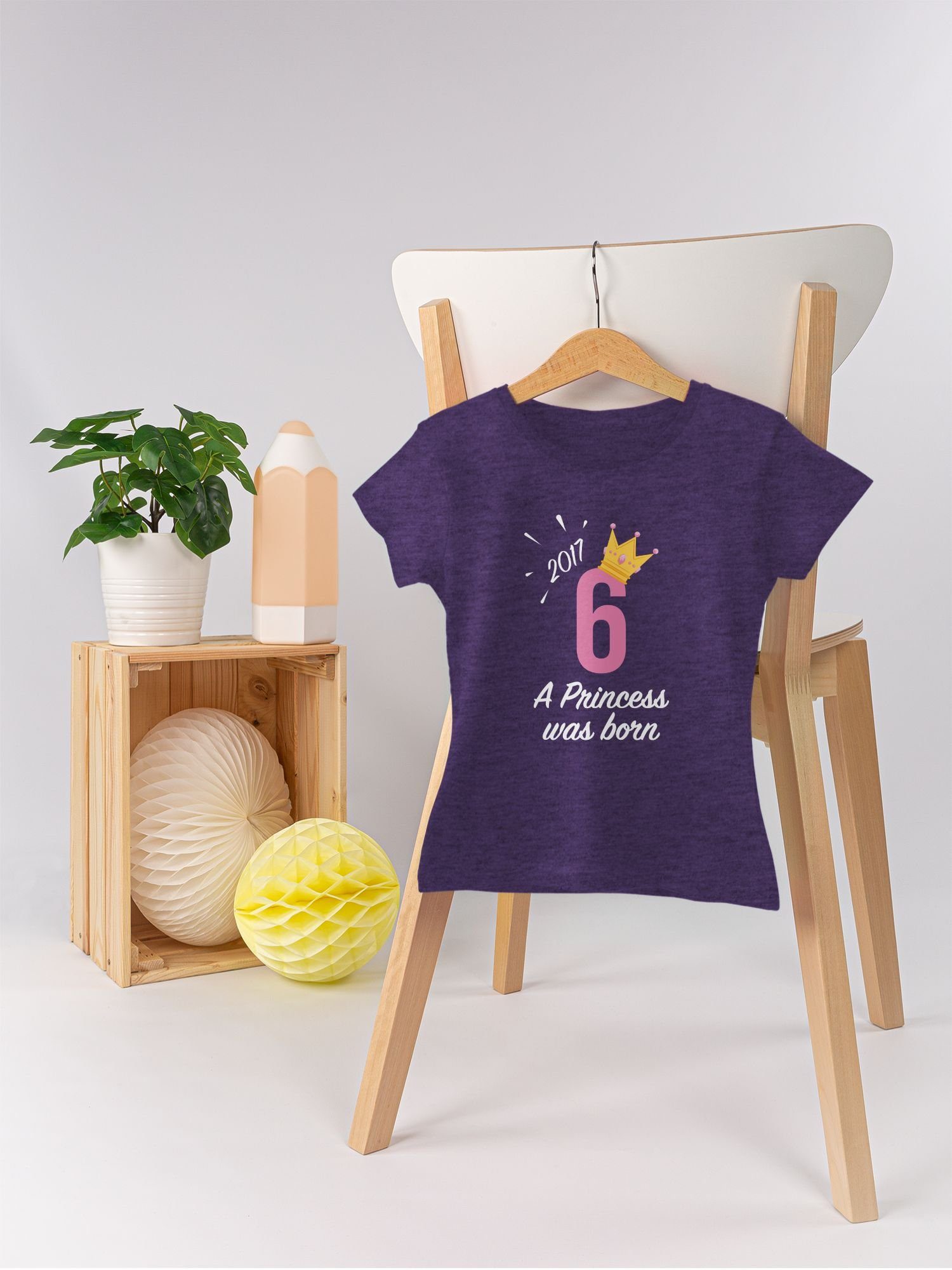 Shirtracer T-Shirt Sechster Mädchen Princess 6. 3 Lila 2017 Meliert Geburtstag