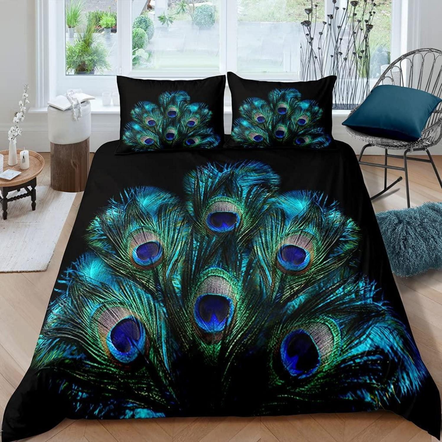 LuxusKollektion Kinderbettwäsche Bettwäsche Pfau 135x200cm 4-tlg. 3D-Druck