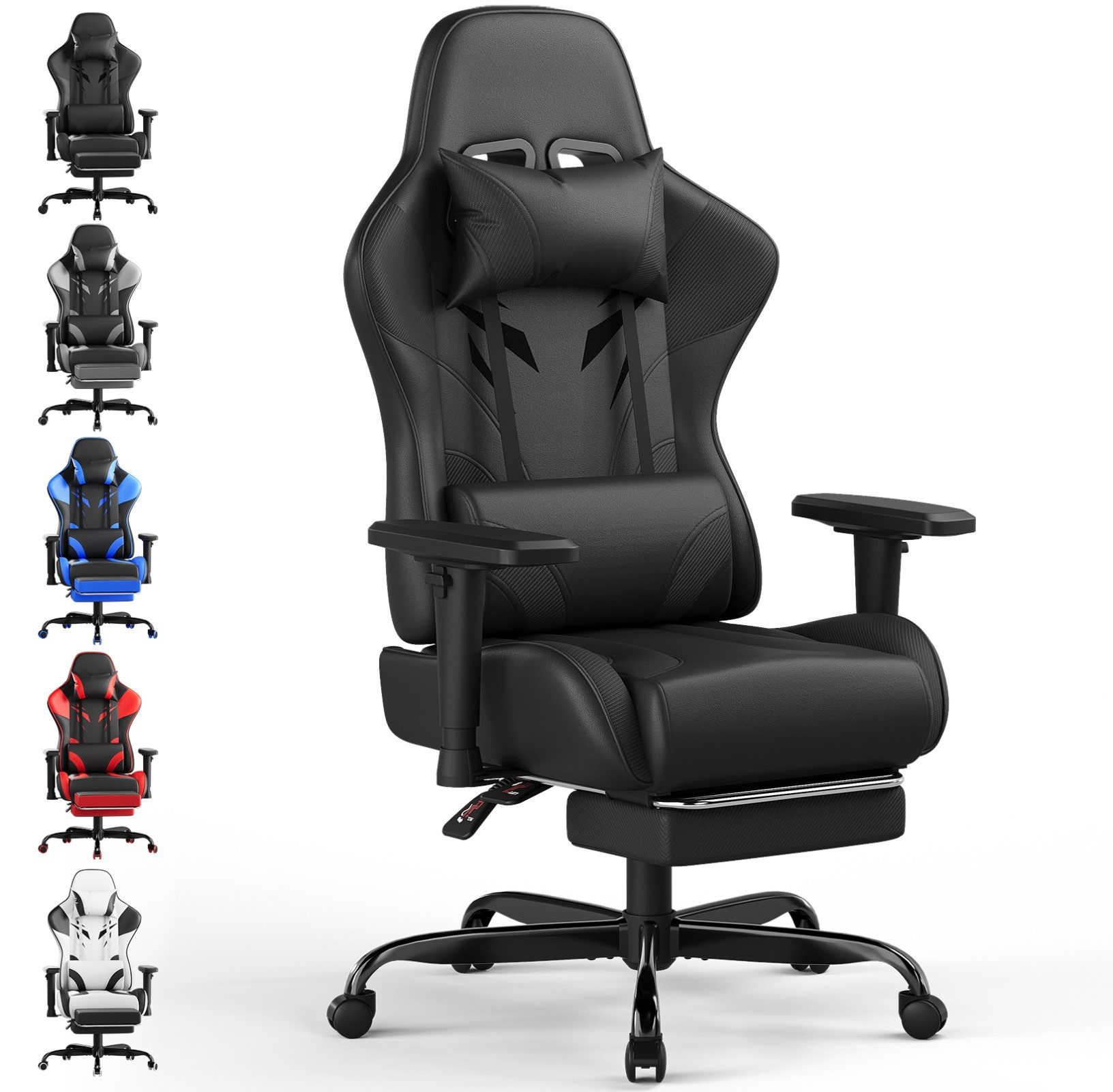 HOMALL Gaming-Stuhl Massage Gaming Stuhl mit Fußstütze 90-135° Rückenlehne einstellbar (Bürostuhl Ergonomisch,Verstellbarem Lenden- & Kopfkissen,mit Fußstütze), Ergonomischer Bürostuhl,Kopfstütze und Lendenstütze