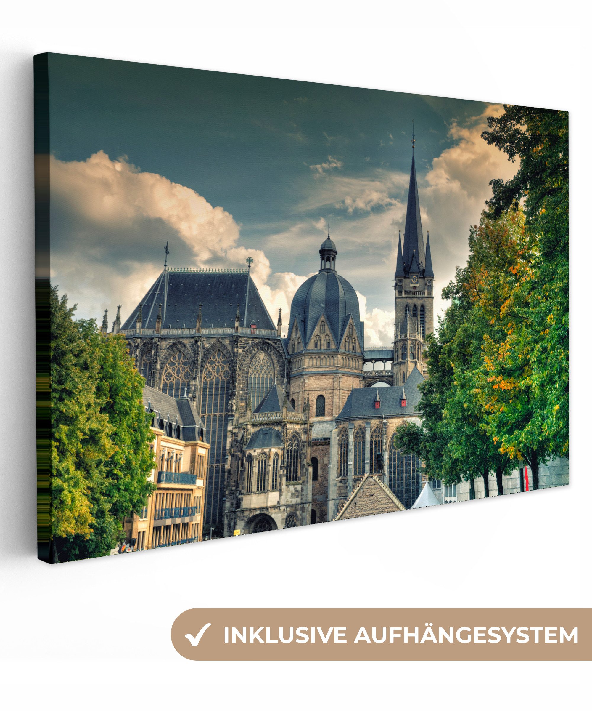 OneMillionCanvasses® Leinwandbild Der Dom der deutschen Stadt Aachen, Fotodruck (1 St), Leinwand Bilder Klein, Wand Dekoration Aesthetic 30x20 cm