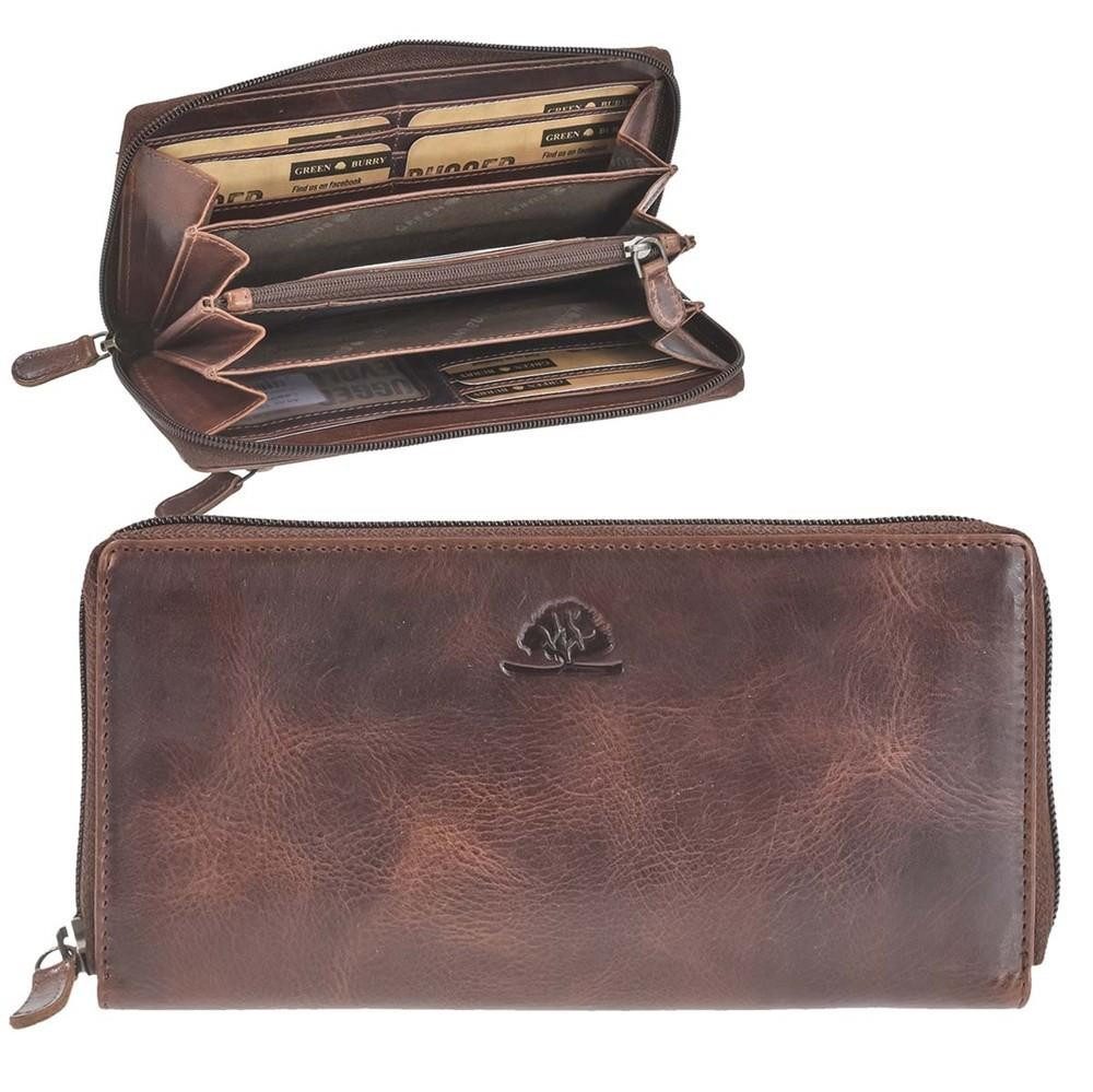Geldbörse "Rugged" Damenbörse Portemonnaie Leder 19x10cm teak braun