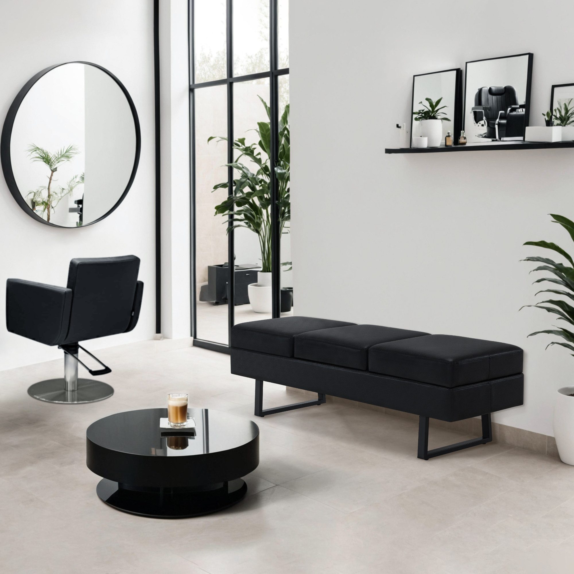 Barberpub Bank BarberPub 3-Sitzer Sitzbank für Friseursalon W513 (Kunstleder), Breite 153 cm, Wartebank, Polsterbank