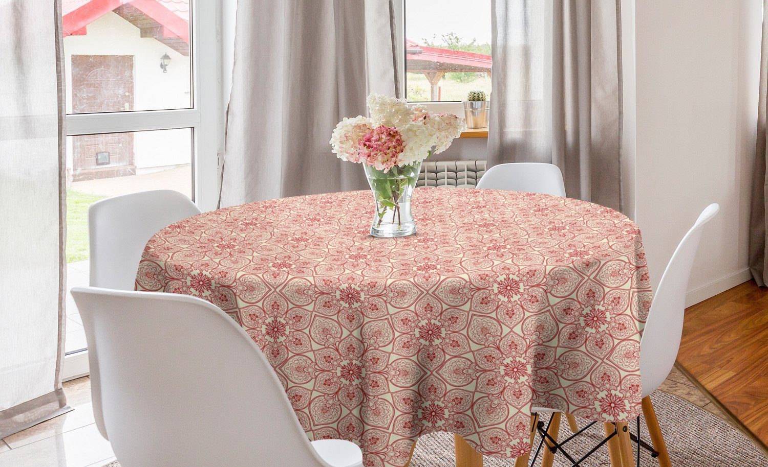 Abakuhaus Tischdecke Kreis Tischdecke Abdeckung für Esszimmer Küche Dekoration, Antiquität kurvige Blumen