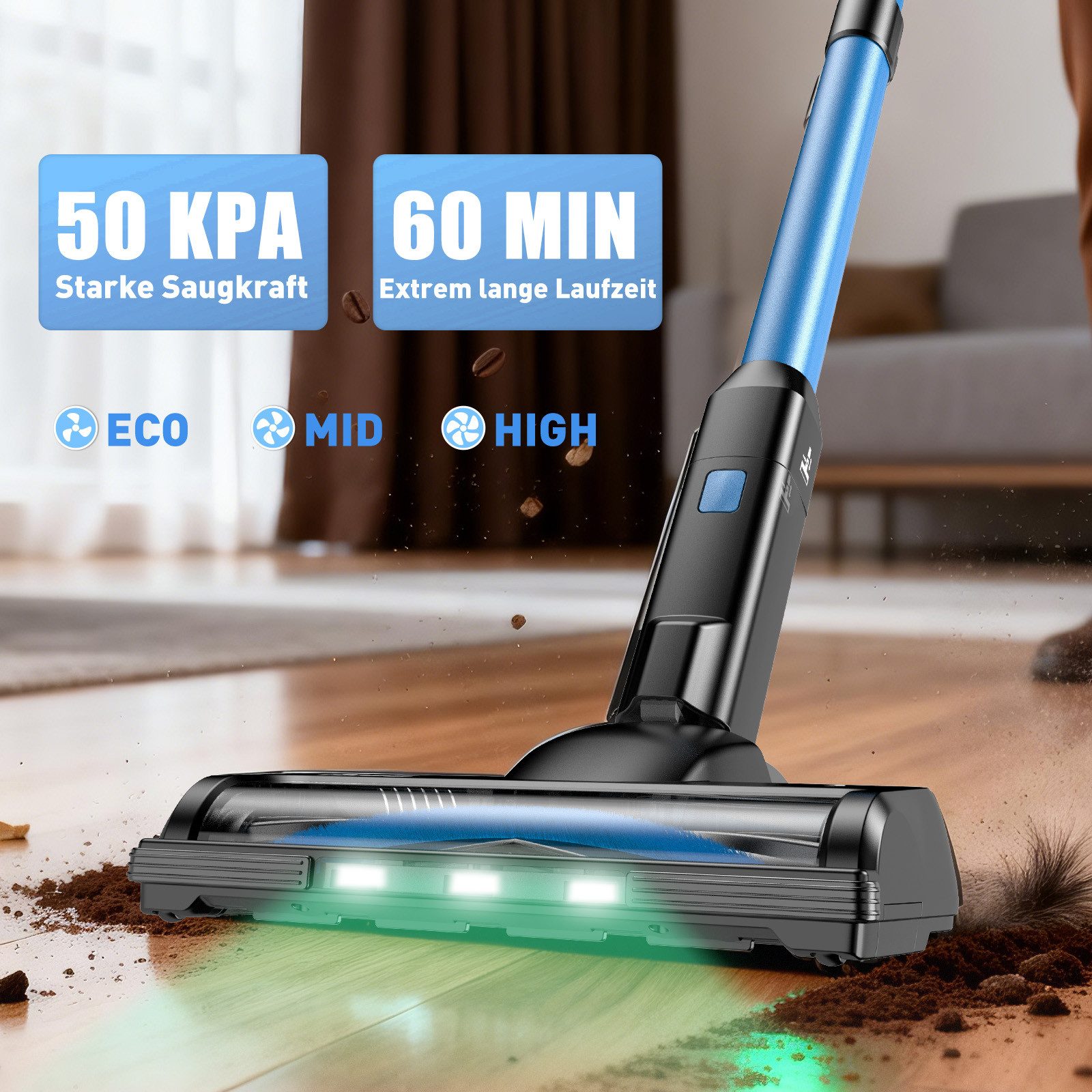 INSE Akku-Hand-und Stielstaubsauger Akku Staubsauger 50000Pa/1.2 L/60 Min, Staubsauger Kabellos, 1,2L Staubbehälter, mit LED Display,3 Saugstufen,Akkusauger, 2500mAh Für Teppich,Tierhaare
