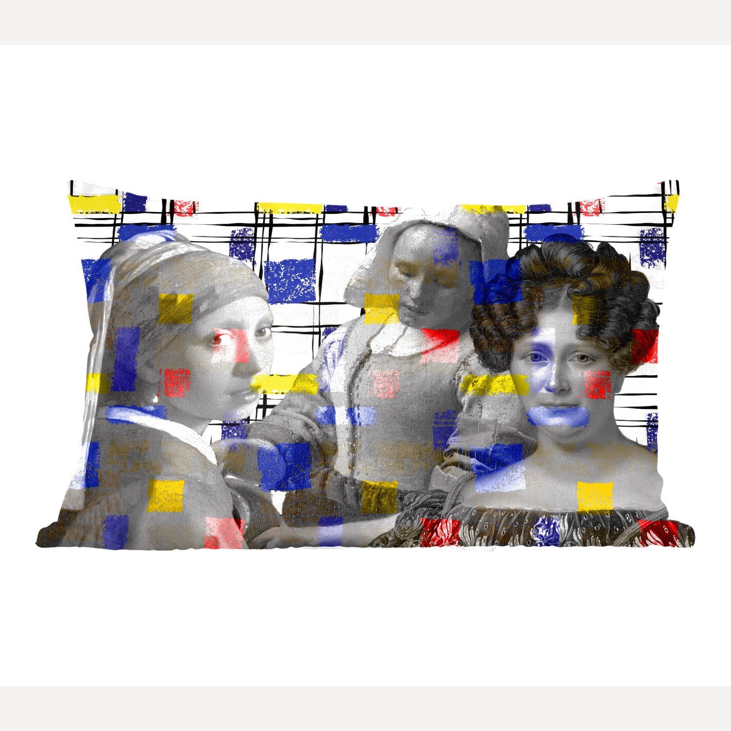 MuchoWow Dekokissen Collage - Mondrian - Gemälde, Wohzimmer Dekoration, Zierkissen, Dekokissen mit Füllung, Schlafzimmer