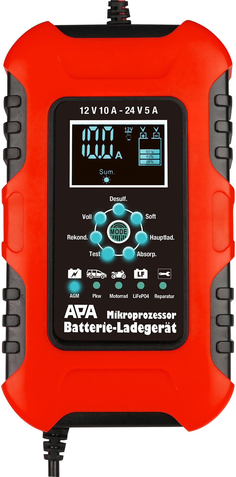APA Batterieladegerät 12 / 24 V 10 A Autobatterie-Ladegerät (10000 mA)