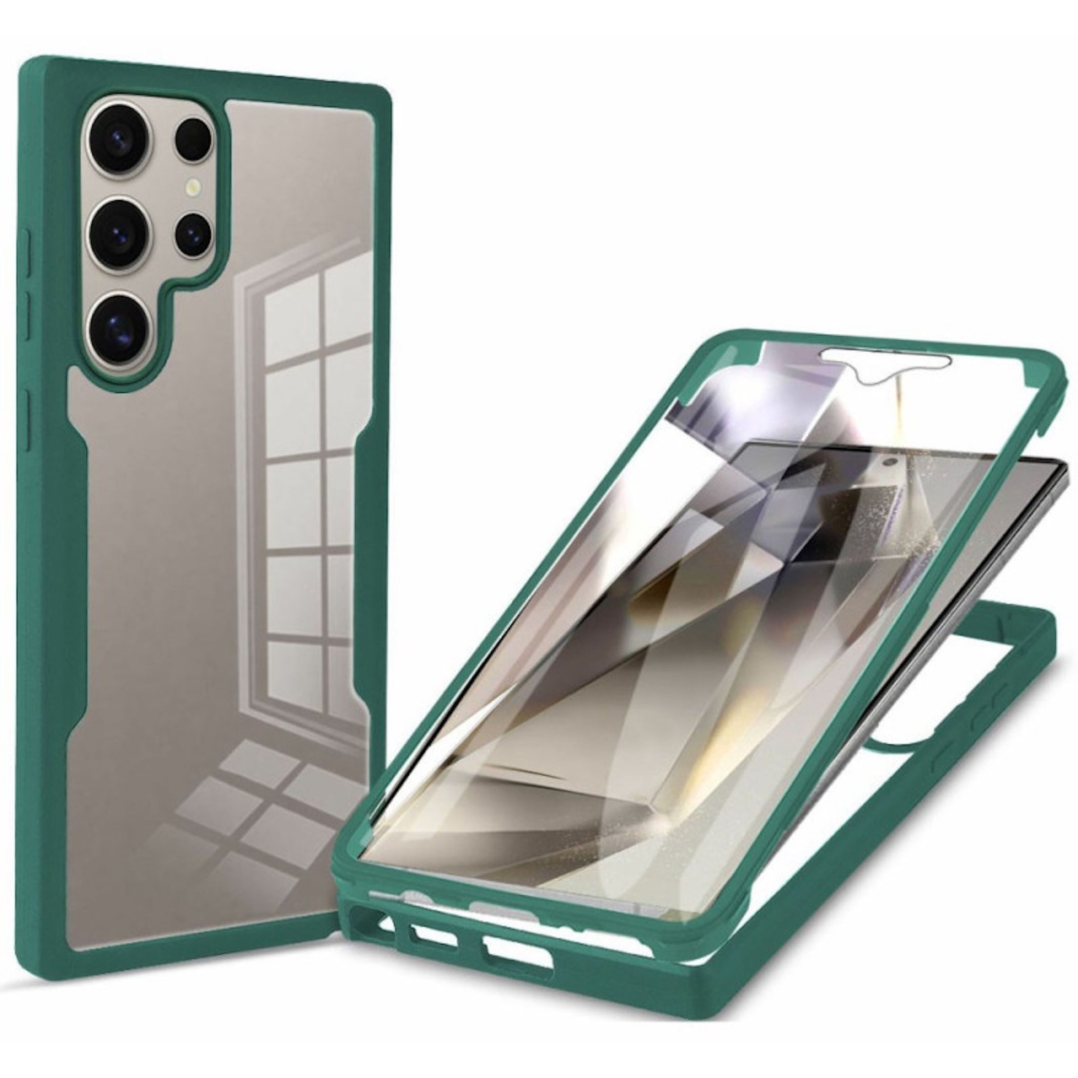 Wigento Handyhülle 360 Grad für Samsung Galaxy S26 Ultra mit Display Kameraschutz Grün 6,9 Zoll, 360 Grad Schutz, stoßdämpfend, robust