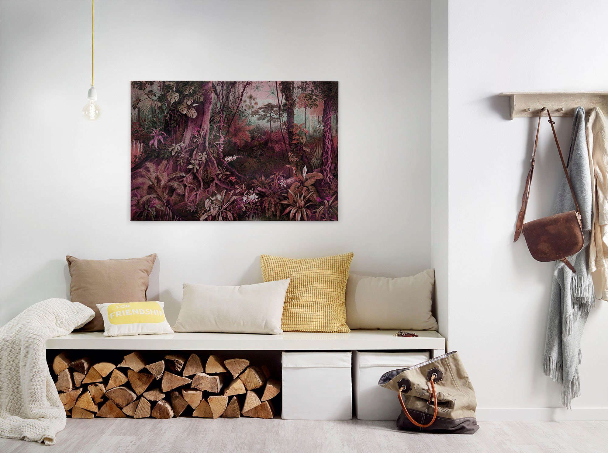 A.S. Création Leinwandbild jungle, (1 St), Keilrahmen Bild Dschungel Wald rot, pink, rosa