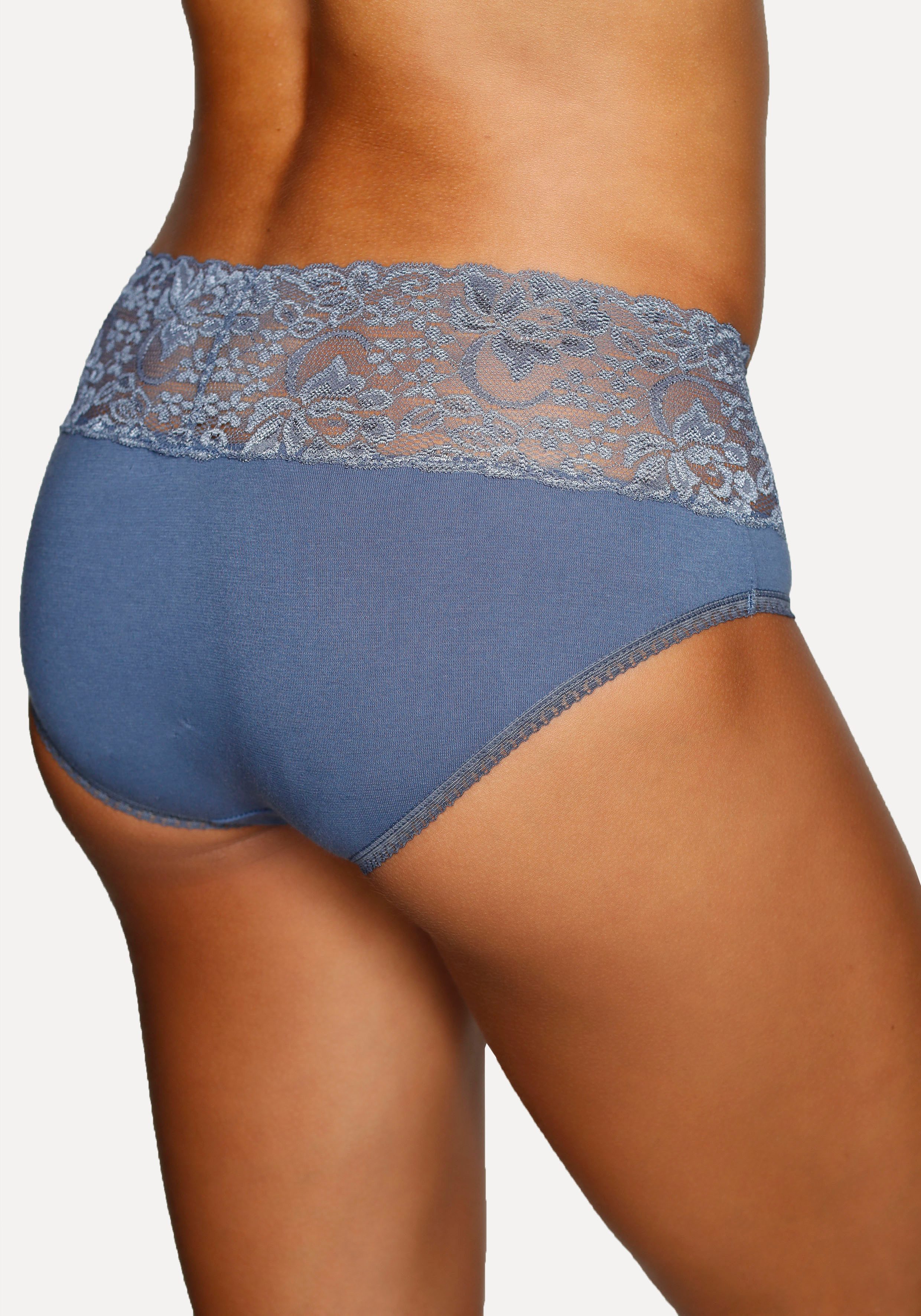 Vivance Slip (3er-Pack) aus elastischer Baumwolle mit floraler Spitze