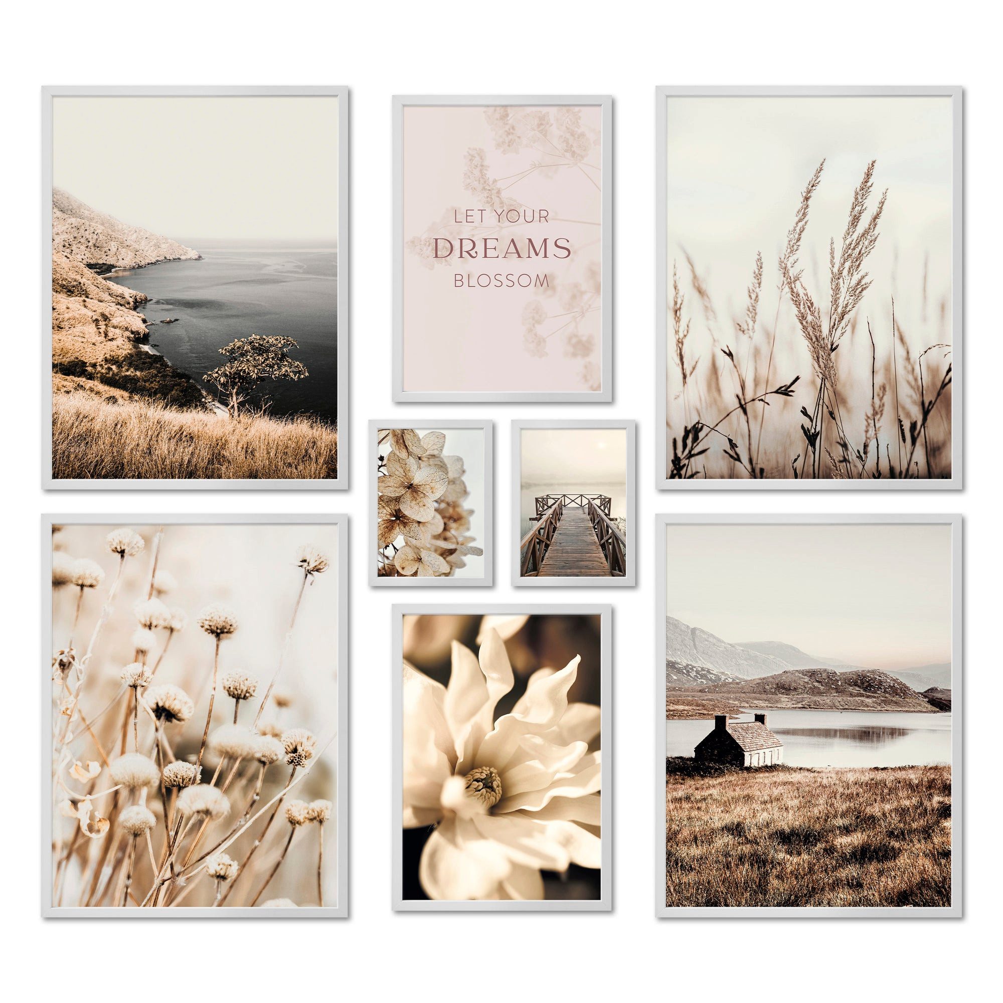 ARTFAVES Bilder-Collage Poster Set - BEIGE VINTAGE NATURE - Deko Wandbilder beige, boho, lands, (Wandbilder modern, 8 St)