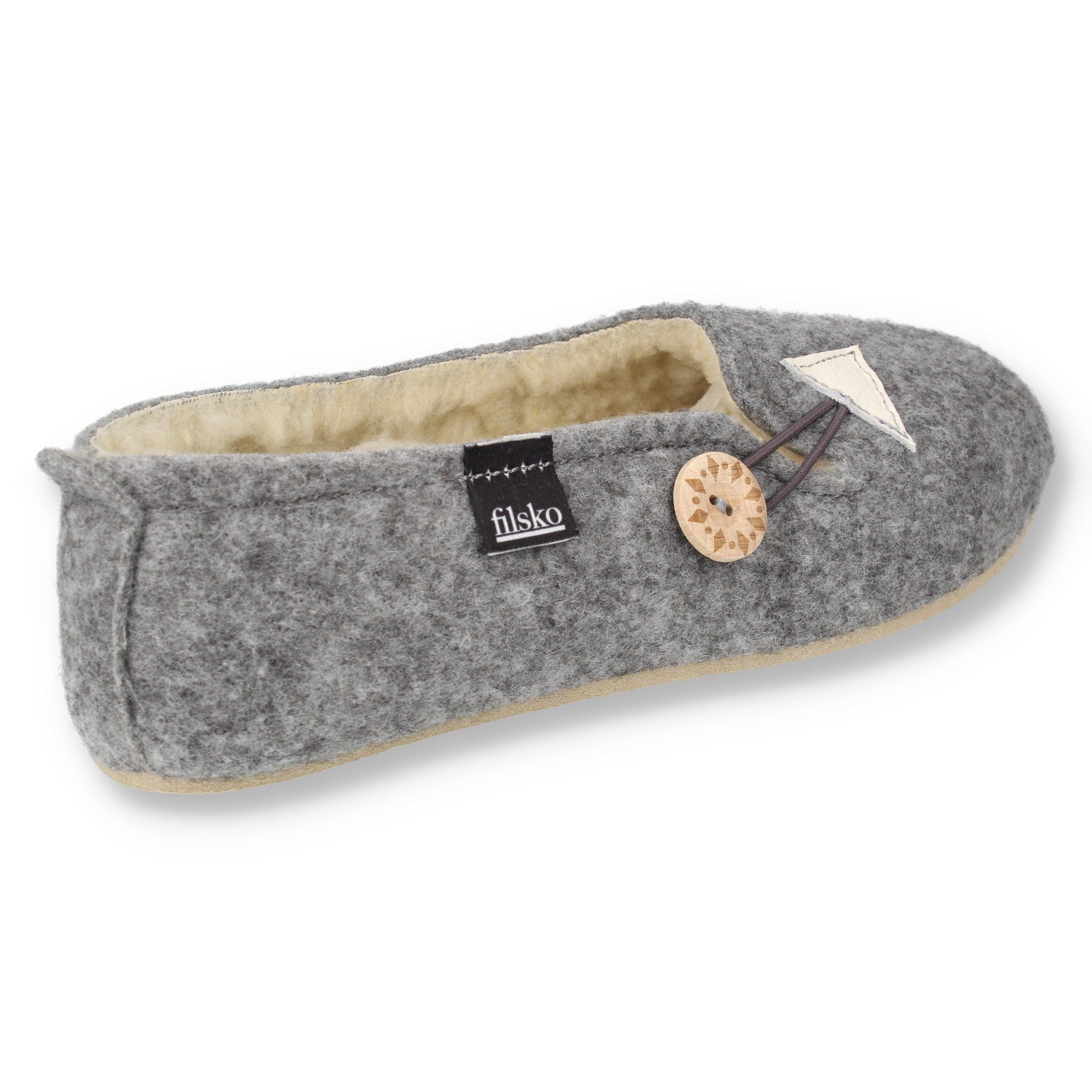 filsko Matka Damen Ballerina Hausschuhe Slipper mit Schafwolle gefüttert, zum Schlupfen, Blumen-/ Knopf-Applikation – Bild 5 von 5