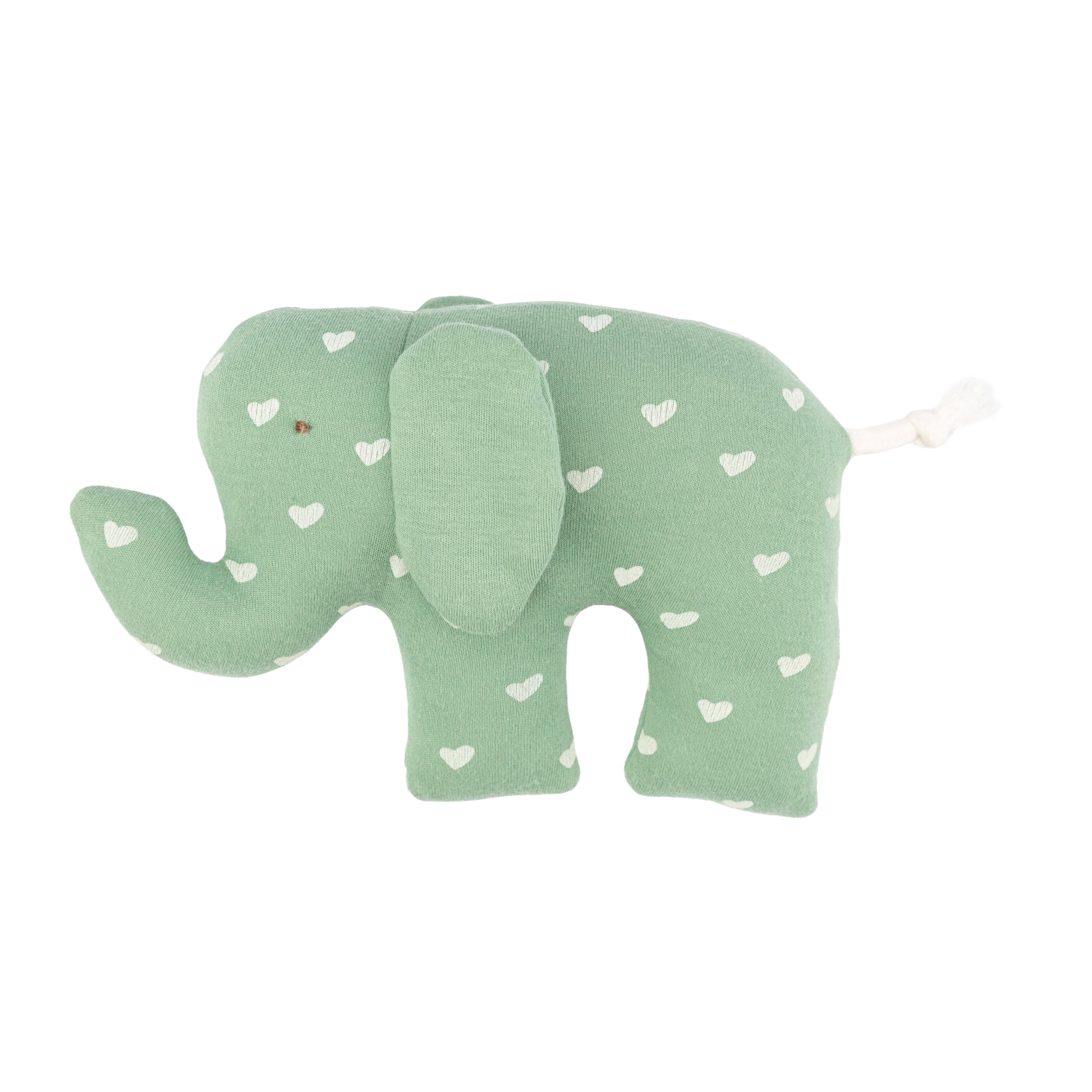 El Puente Kuscheltier Stofftier Elefant aus Bio-Baumwolle in Grün, Handmade, Handmade