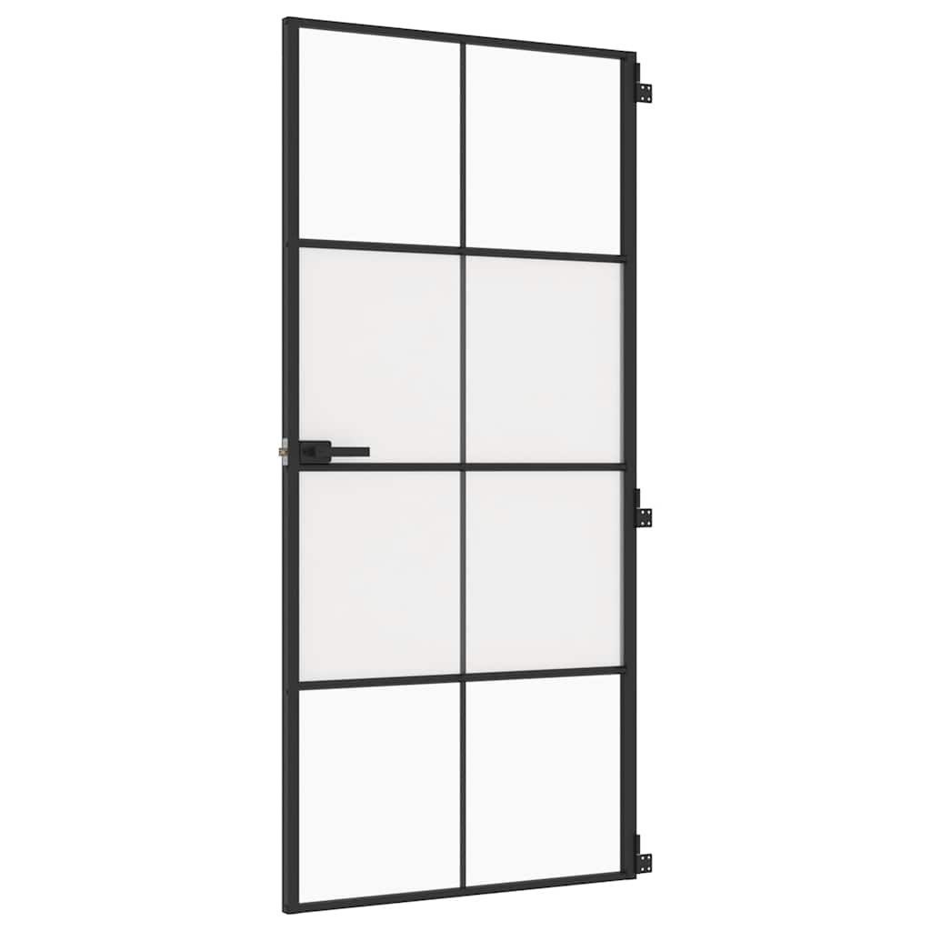 vidaXL Haustür Innentür Schlank Schwarz 93x201,5 cm Hartglas & Aluminium (1-St)