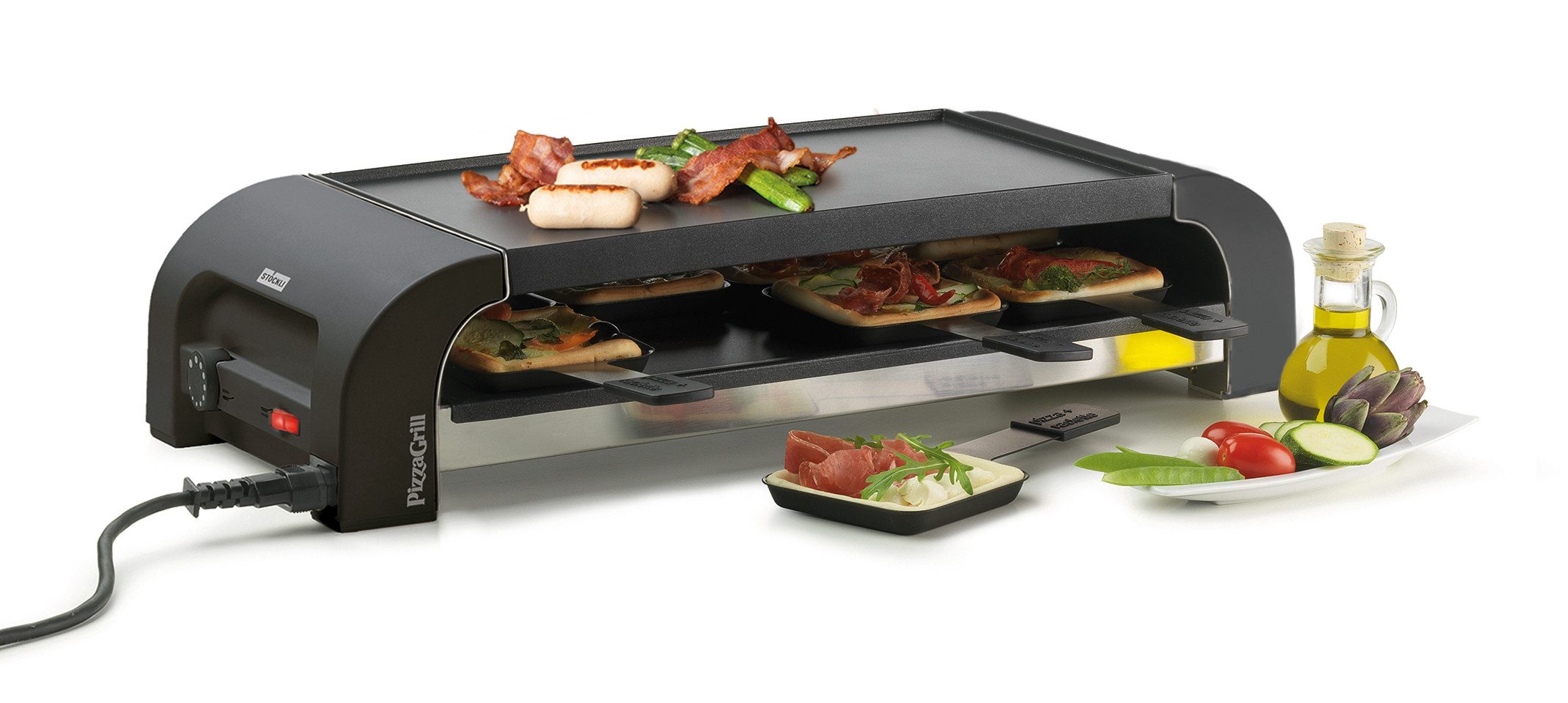 Stöckli Raclette Stöckli Raclette PIZZAGrill for8 - für 8 Personen in Anthrazit, 8 Raclettepfännchen