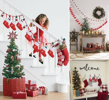 Homewit Kalender zum Selbstbasteln Adventskette mit Socken 18x20cm Adventskalendertaschen, Weihnachtskalender zum Basteln Weihnachten Deko Socken