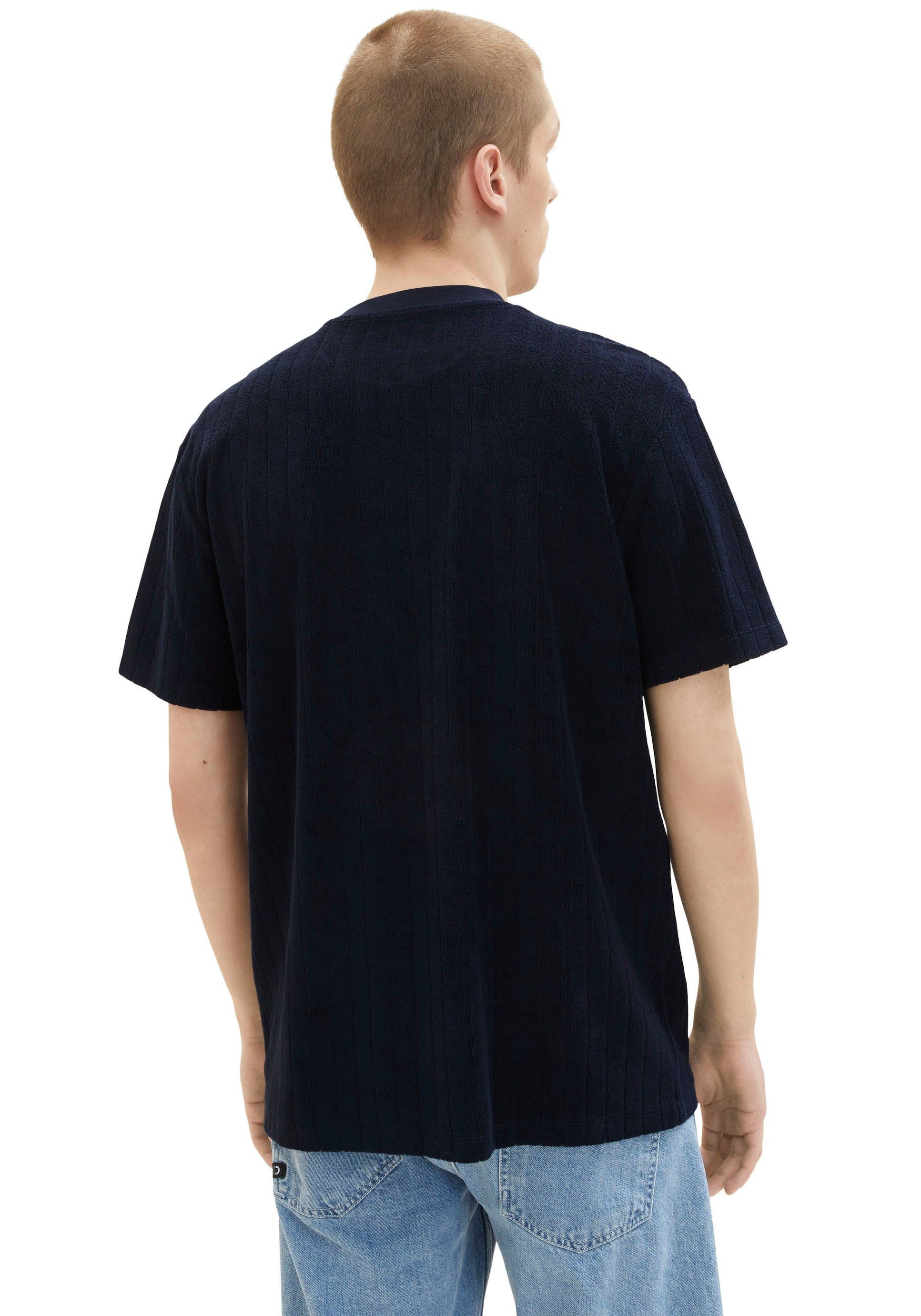 strukturierter TAILOR Denim Sweatware navy aus TOM gemustert T-Shirt