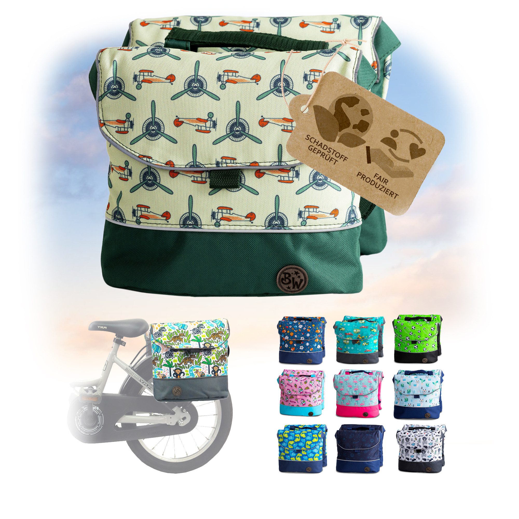 BambiniWelt by Rafael K. Gepäckträgertasche Gepäckträgertasche Fahrradtasche für Kinder z.B. für Puky Räder (M1), eingenähte Reflektorstreifen für mehr Sicherheit in der Dämmerung