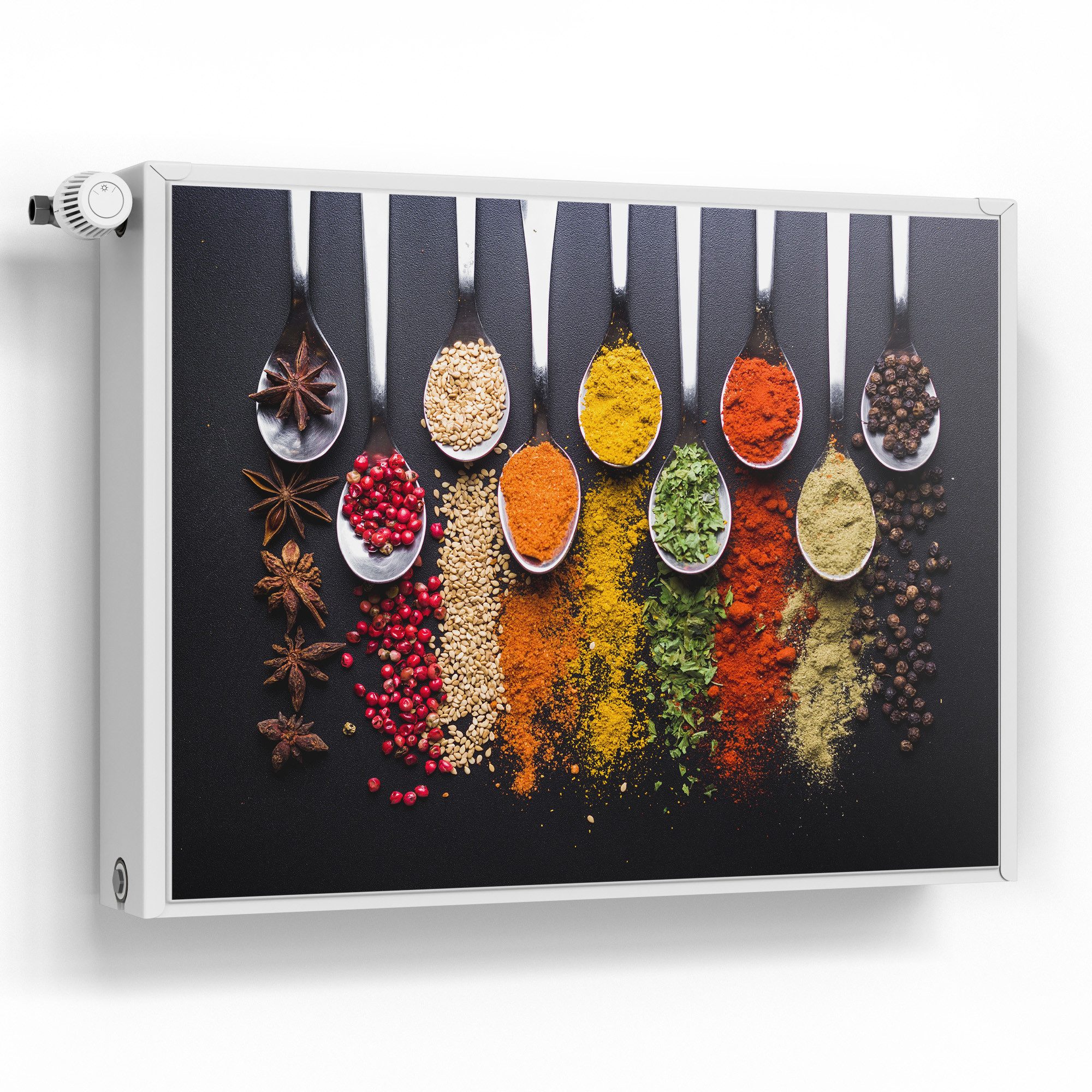 DEQORI Magnetfolie 'Kochlöffel mit Gewürzen', beschreibbar Heizung Magnetmatte magnetisch Magnetfolie