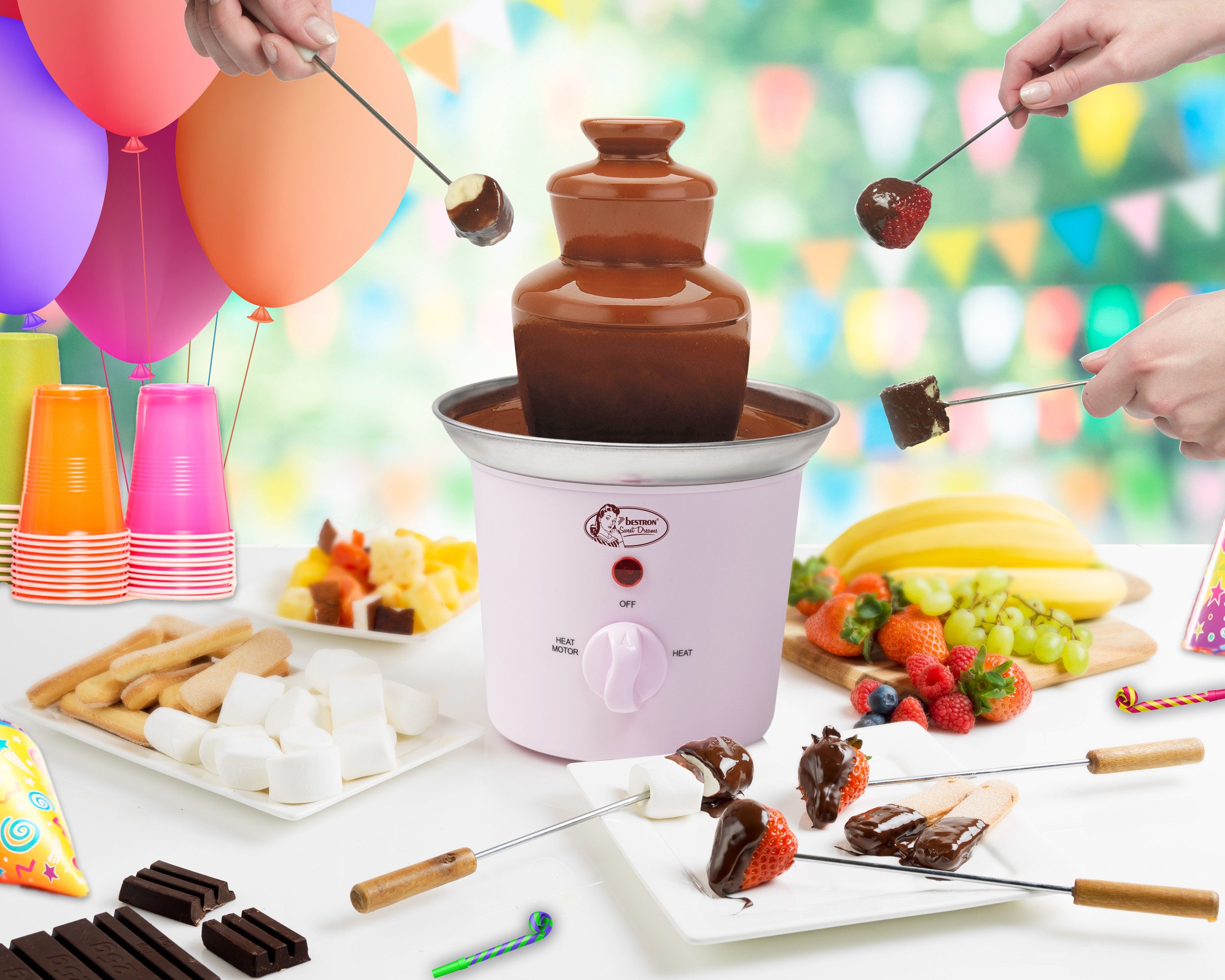 bestron Schokoladenbrunnen ACF300, 3 Ebenen & Edelstahl-Schüssel – 300 g, 52 °C