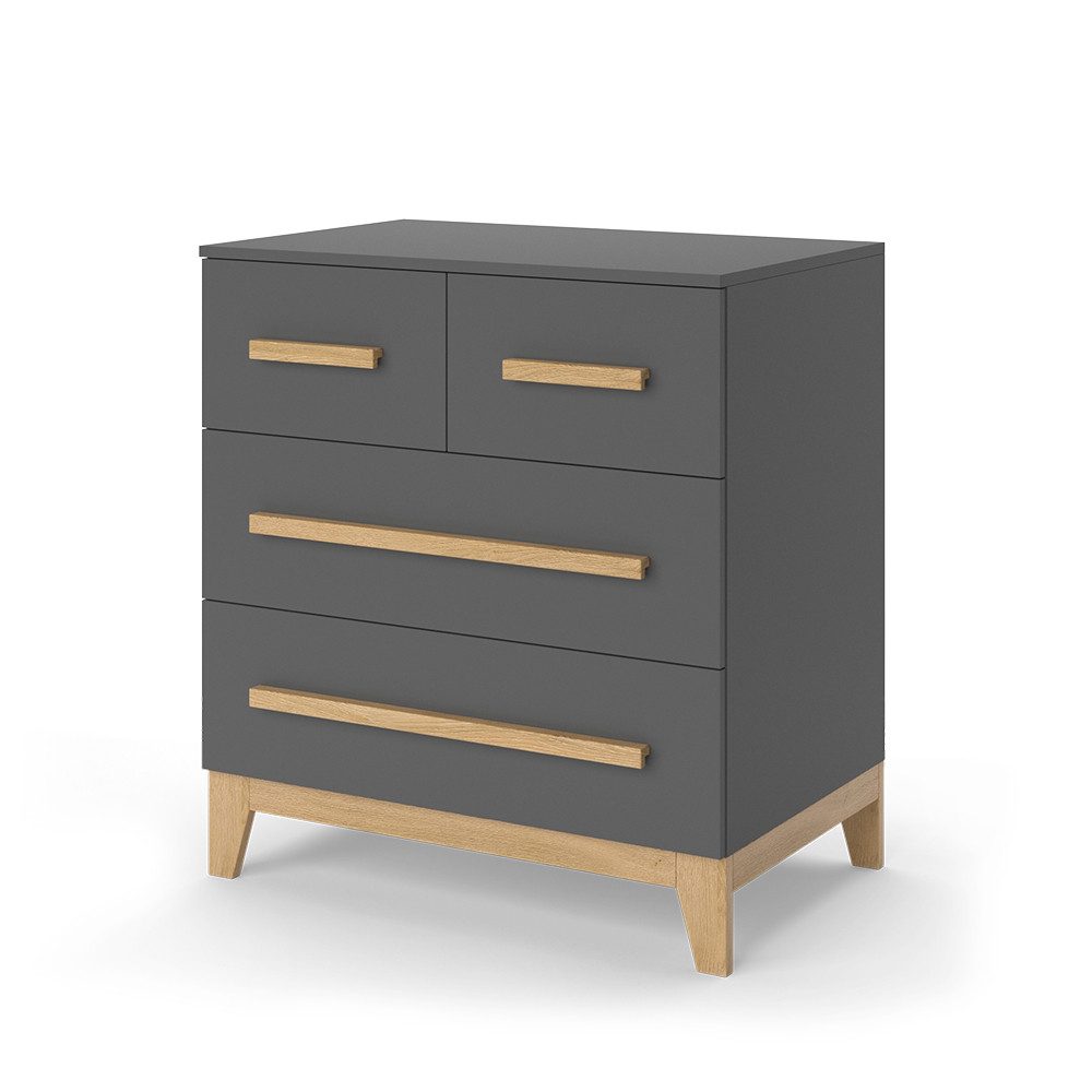 VitaliSpa® Kommode Malia, Grau/Eiche, 80 x 88 cm mit 4 Schubladen