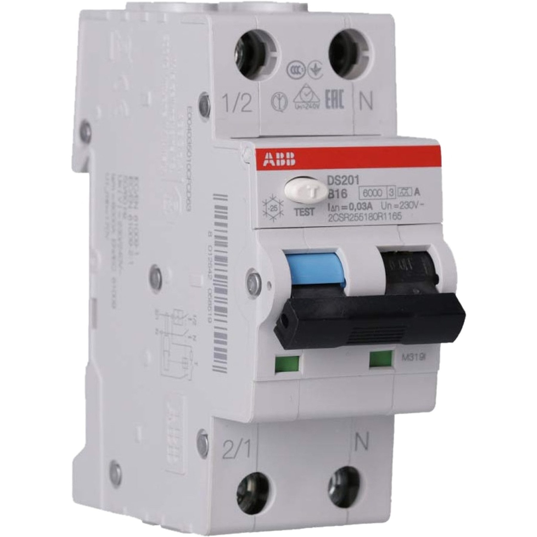 ABB Schalter ABB Fehlerstrom-/Leitungsschutzschalter DS201A-B16, 6kA, 1P+N, Typ A