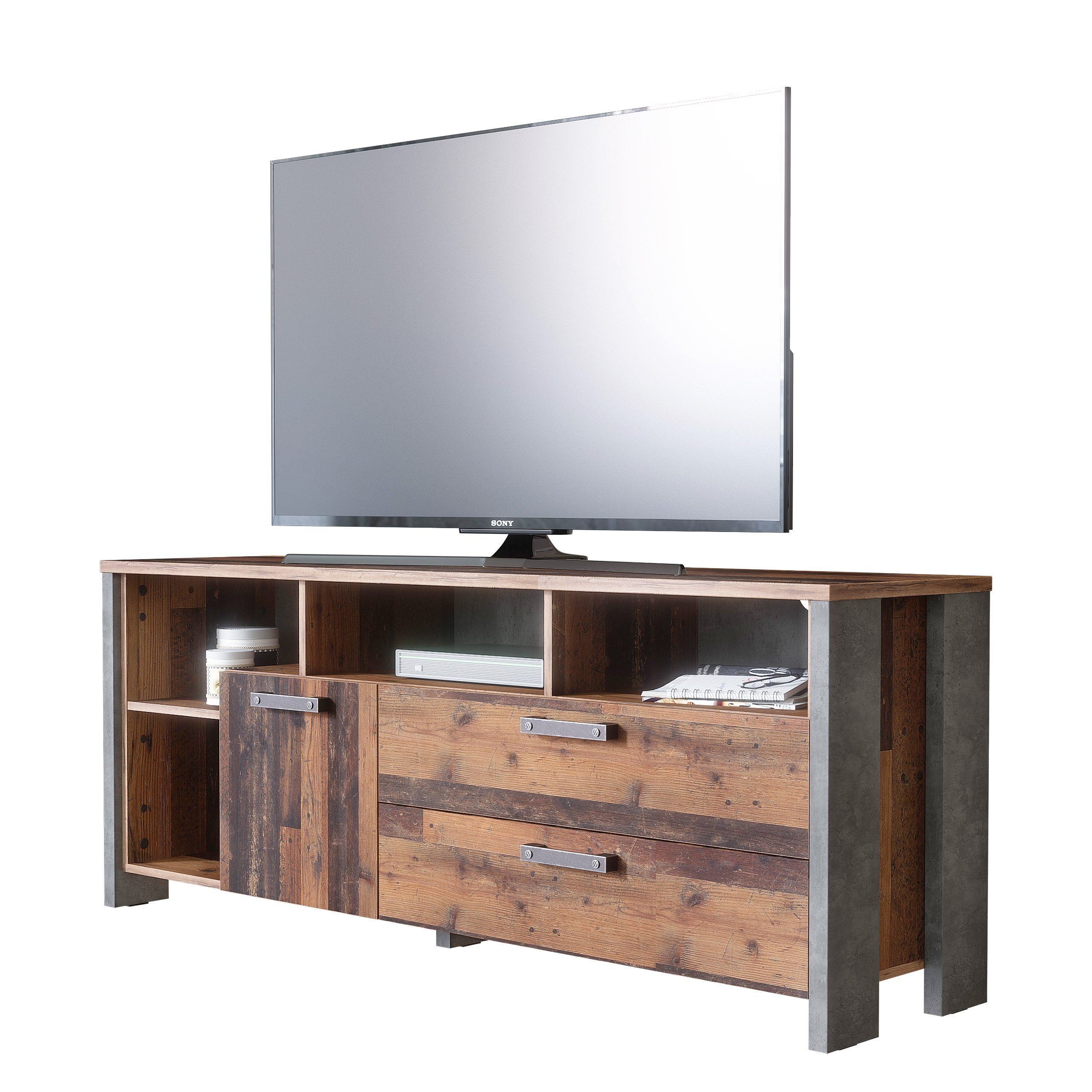 Newroom Lowboard Kane, TV Board Old Wood Wildeiche Vintage Landhaus TV Schrank Fernsehtisch