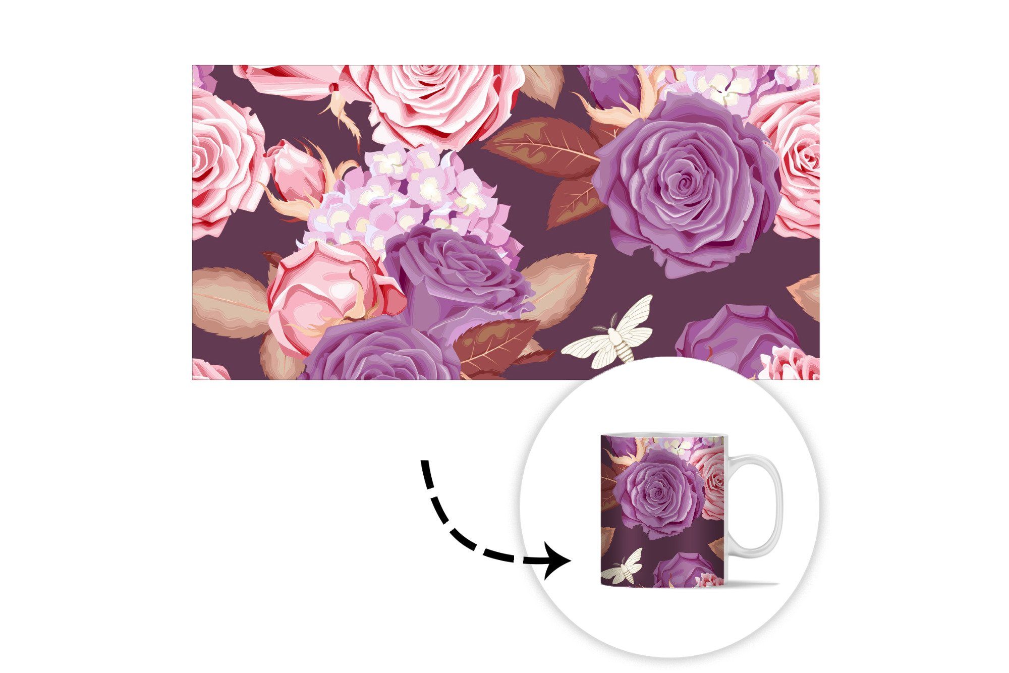 - Geschenk Rosen Keramik, Insekt MuchoWow Teetasse, Teetasse, Kaffeetassen, Becher, Lila Rosa, Tasse - -