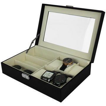 Koopman Uhrenbox Uhrenkästchen Schwarz Uhrenkasten Brillenkasten Uhrenaufbewahrung, Uhren Brillen Box Kasten Aufbewahrung Schmuckkästchen