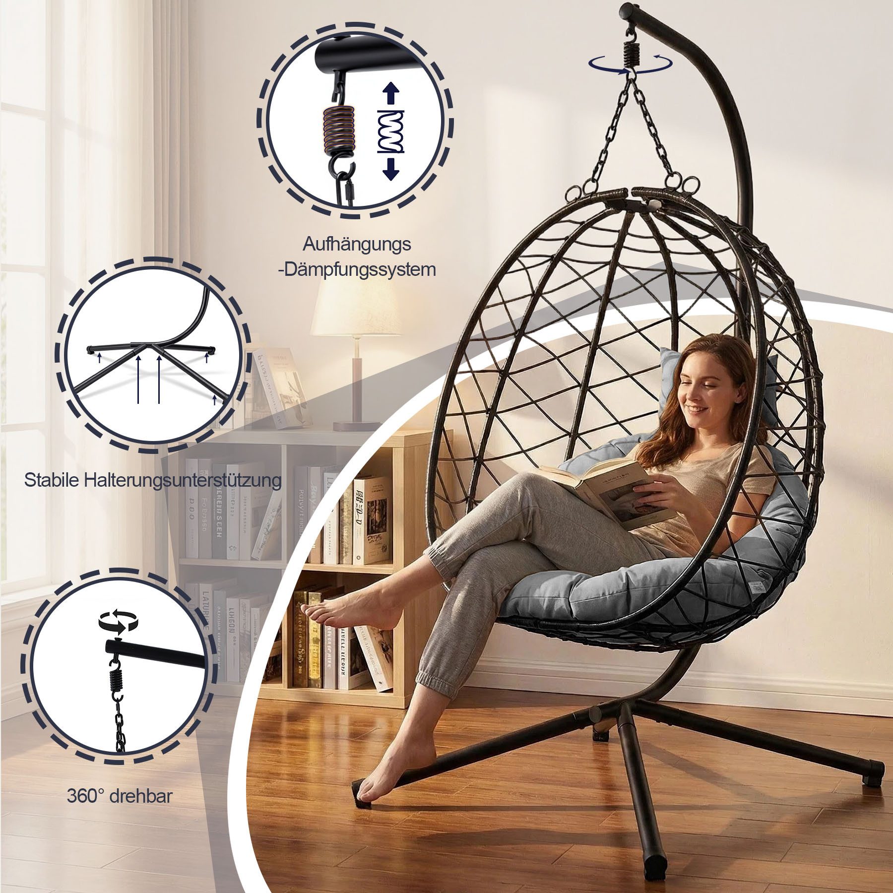 HomeMiYN Hängesessel Hängesessel Relax mit Komfortpolsterung für Garten & Balkon