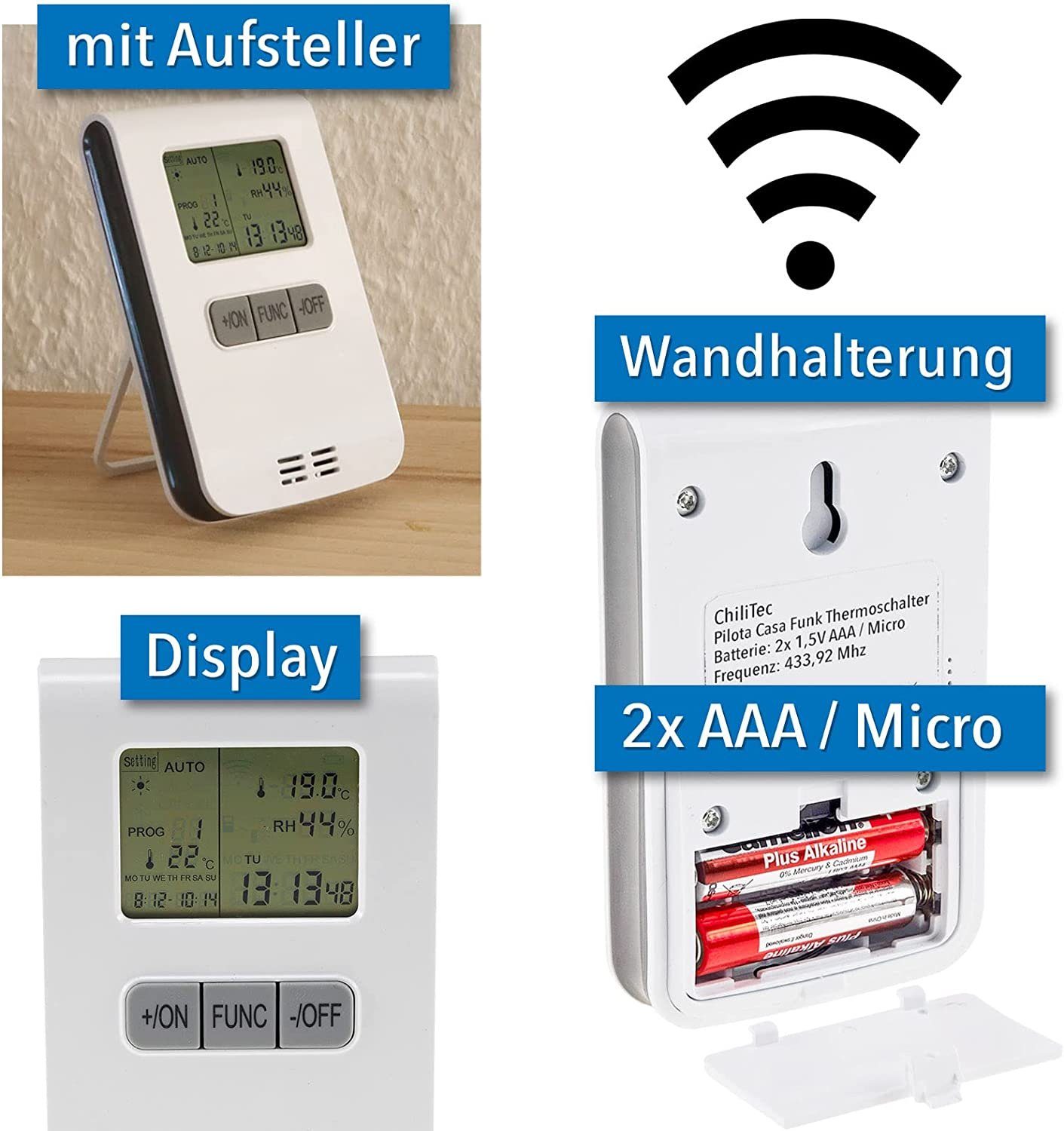 ChiliTec Steckdosen-Thermostat Thermostat Funk Set mit Steckdose - Funk-Ste günstig online kaufen