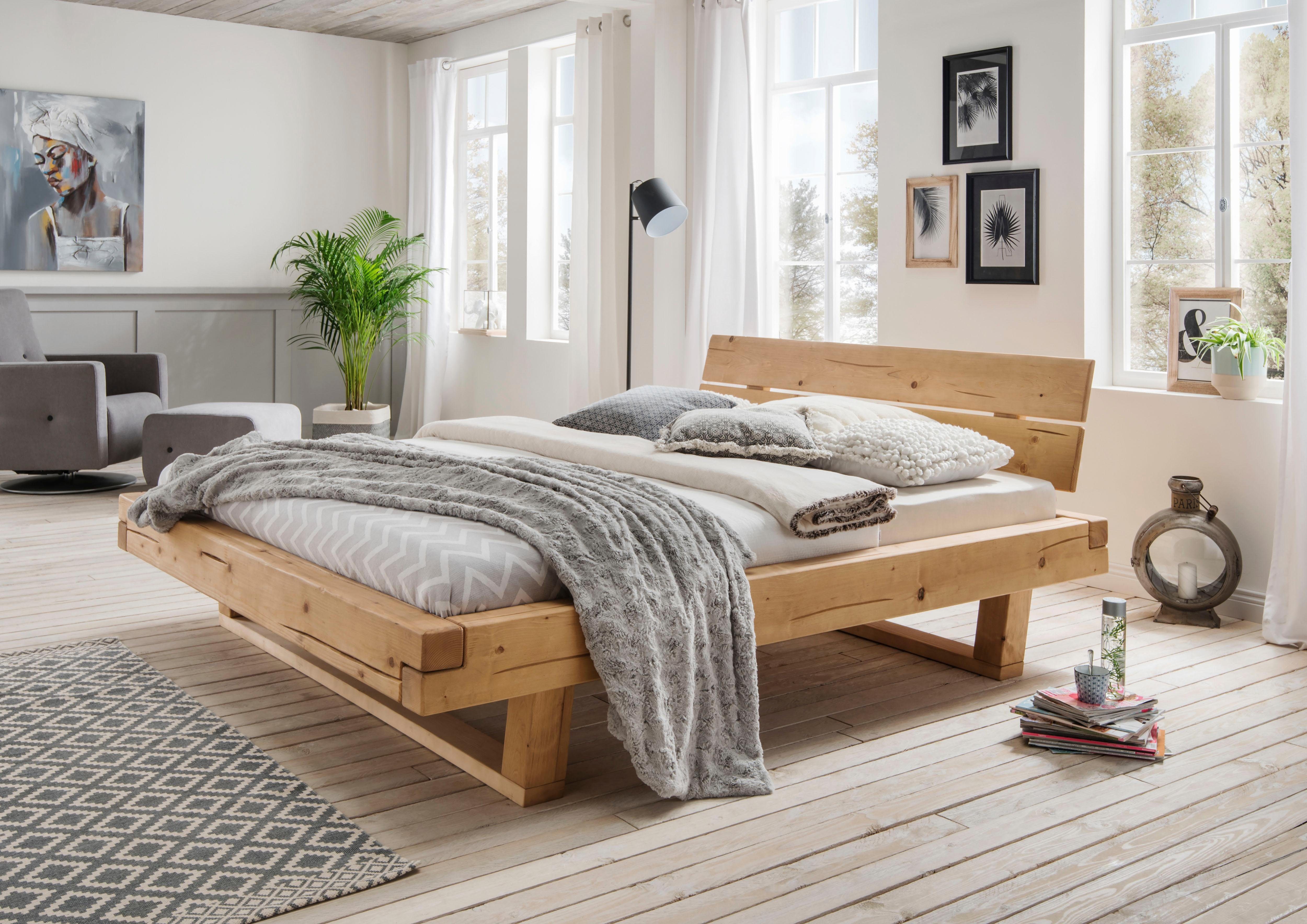 Home affaire Massivholzbett Ultima Balkenbett Doppelbett, Füße mit Kufenform (hohe Belastbarkeit: 200kg je Seite), Massivholz, Skandinavisches Design, Robust, stabil, FSC zertifiziert