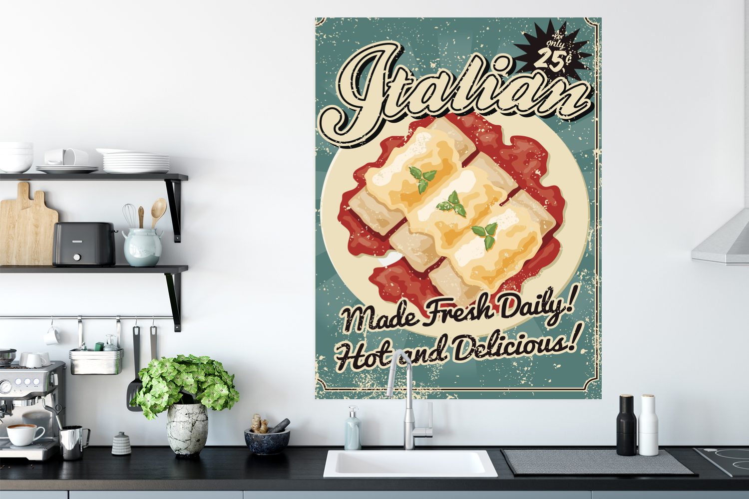 Poster Italienisches Essen, Deko, Qualitätsdruck Wohnzimmer, Wandbild, St), Schlafzimmer, MuchoWow Dickes Werbeplakat Vintage (1 Papier