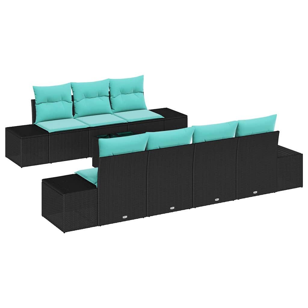 vidaXL Gartenlounge-Set Sofa Set 8 Stk. Schwarz [Synthetisch]: Poly Rattan, (8-tlg)