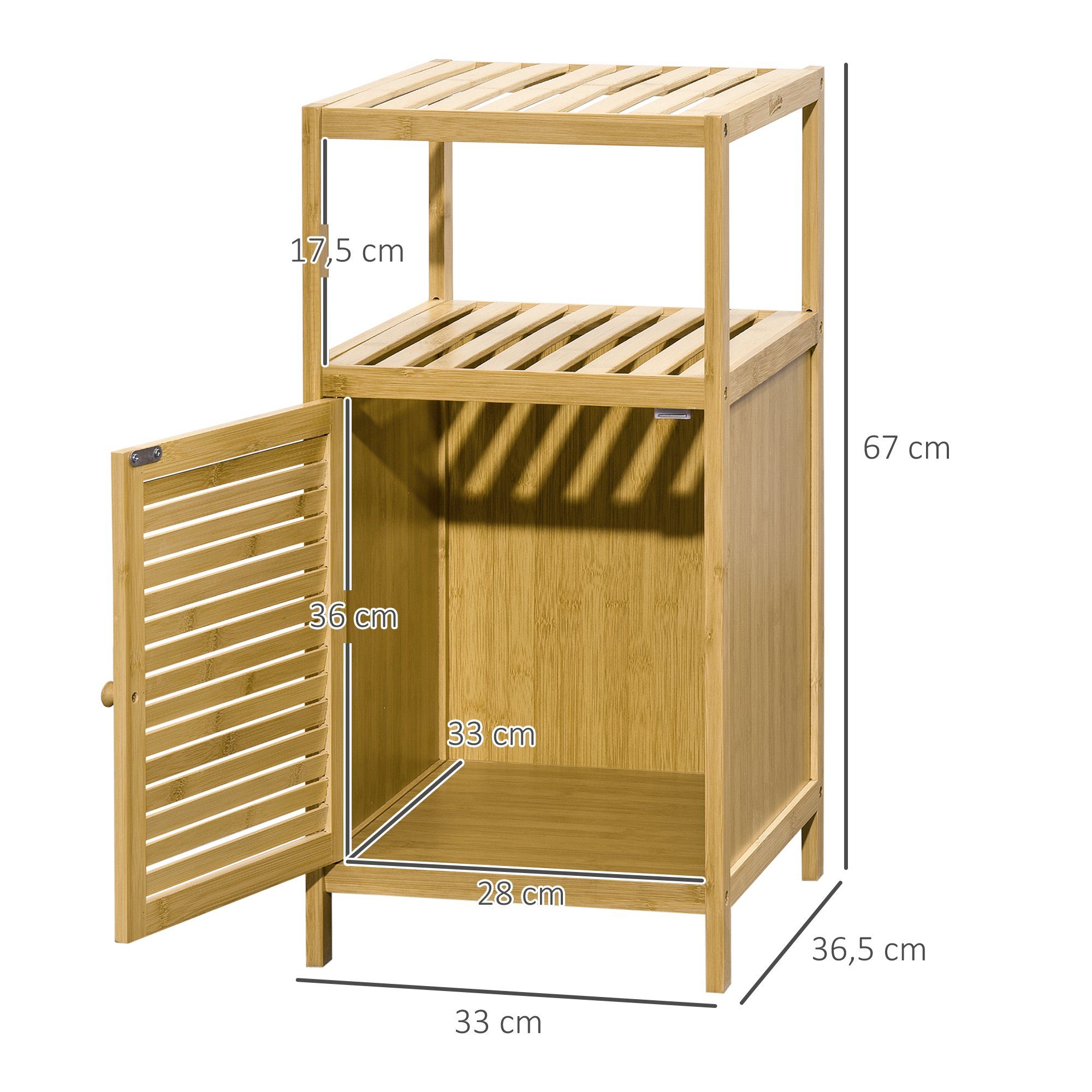 Kleankin Badregal Badezimmerschrank Badschrank mit offenem Fach, Beistellschrank, Aufbewahrungsschrank 1-tlg., Natur, 33 x 36,5 x 67 cm