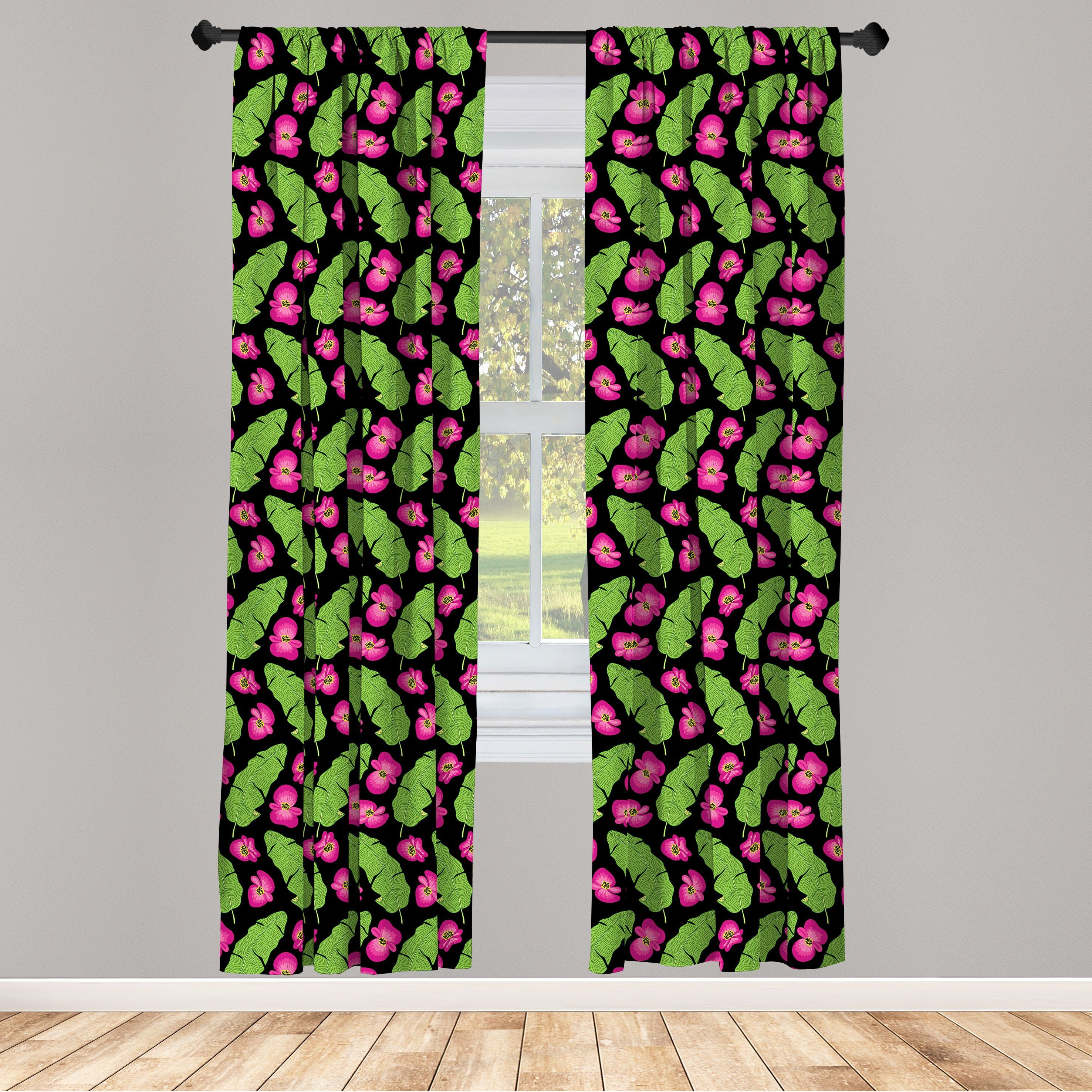 Gardine Vorhang für Wohnzimmer Microfaser, Blumen Schlafzimmer Lange Dekor, Abakuhaus, Blumen Pflanzen Hawaiian