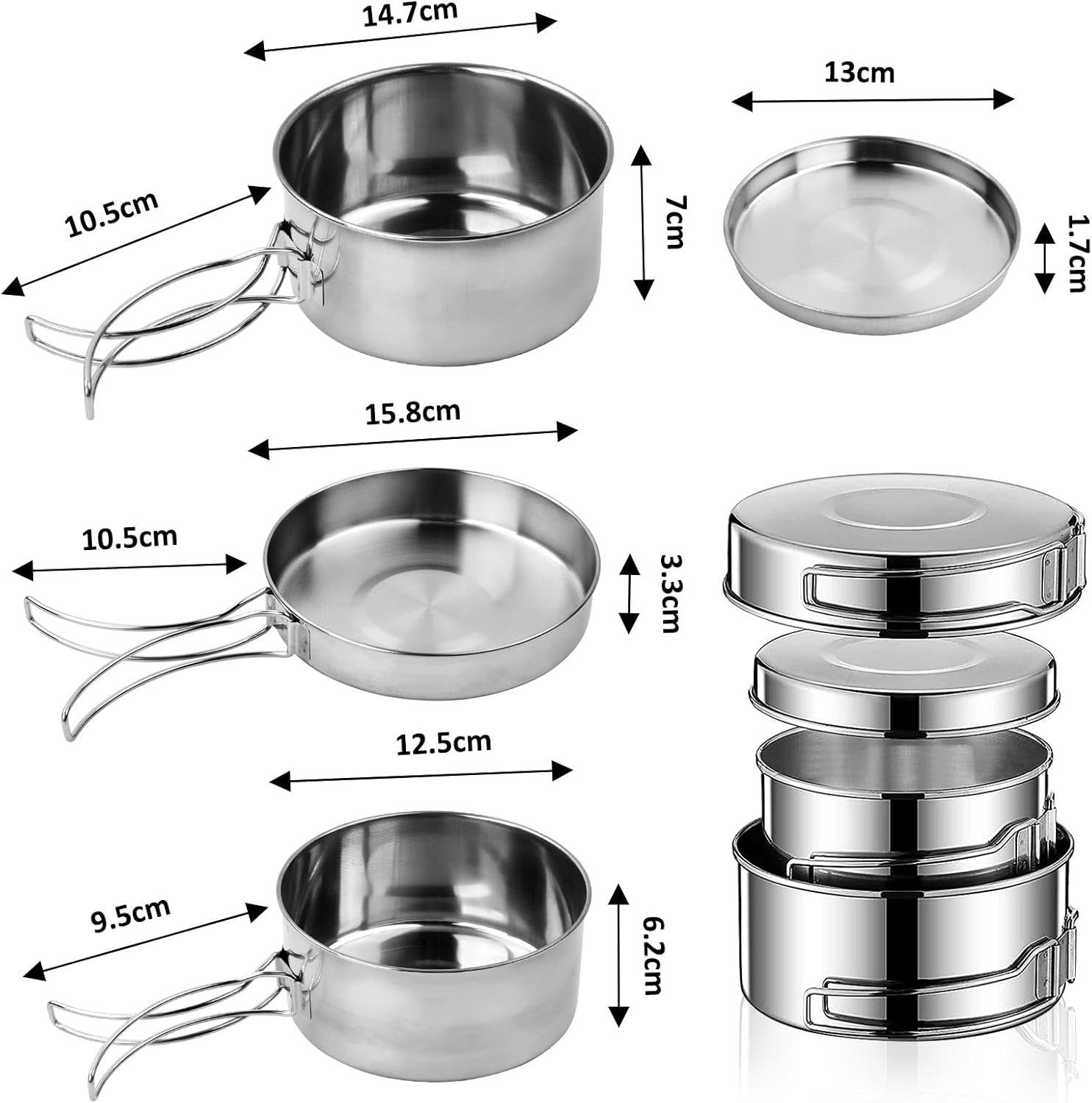 FELIXLEO Besteck-Set Camping Geschirr Set Edelstahl 4tlg Faltbar Topf 1-2 Personen (1-tlg)