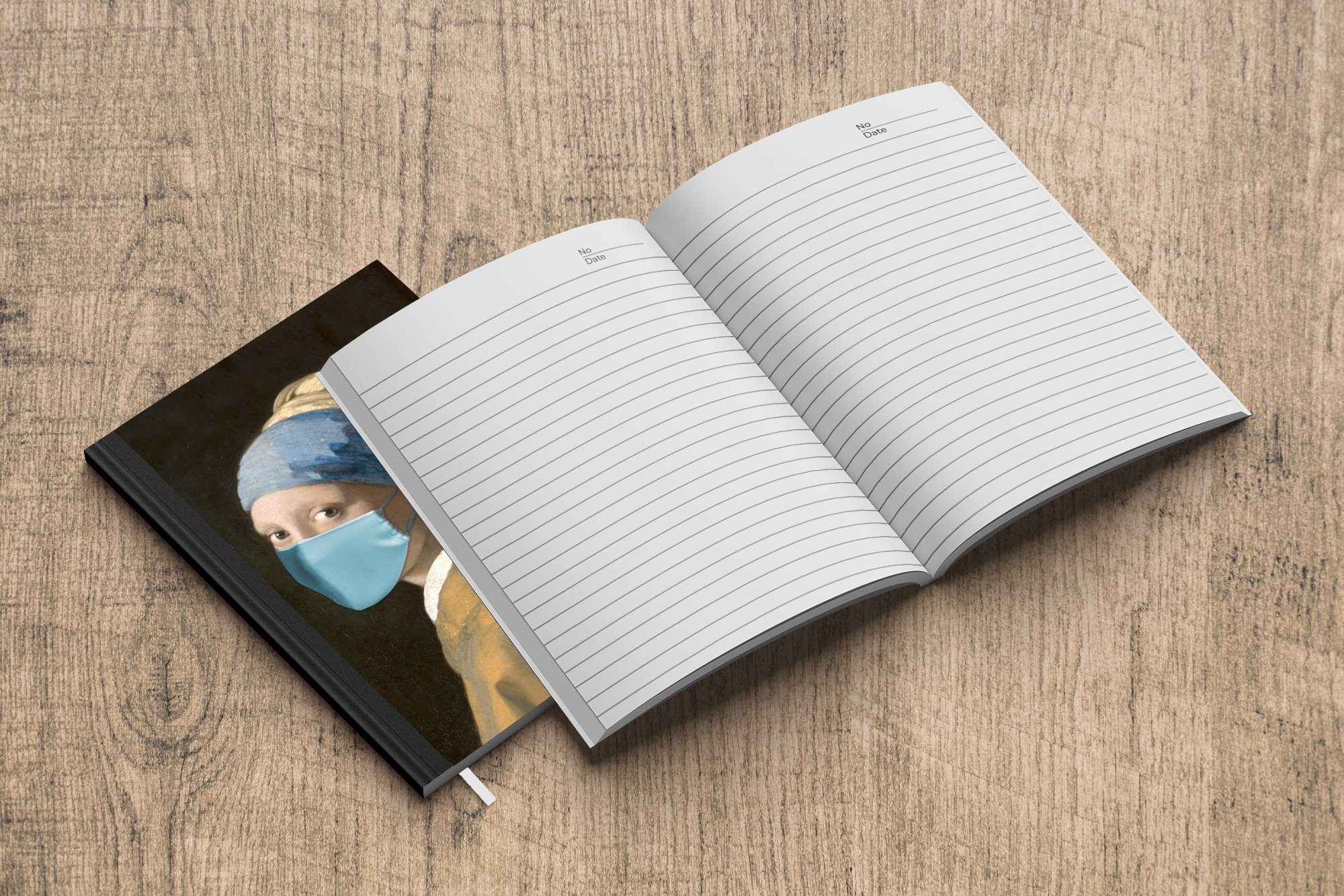 Seiten, Merkzettel, mit Journal, Vermeer Perlenohrring einem Notizheft, Mädchen - - MuchoWow 98 Haushaltsbuch Mundschutz Tagebuch, - A5, Blau, Notizbuch
