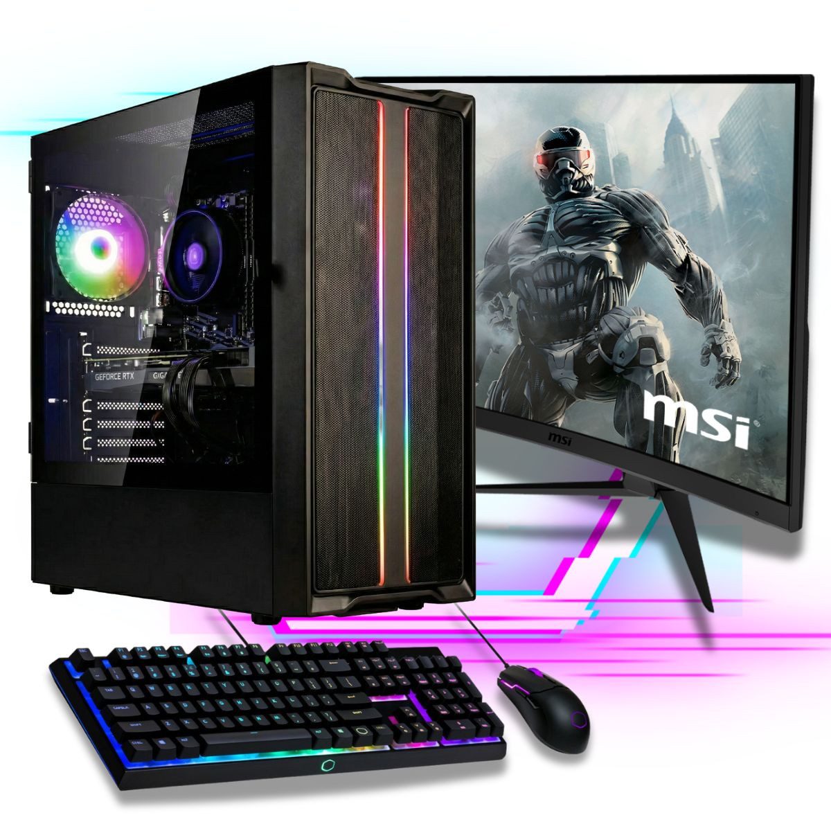 Meinpc AMD Ryzen 7 Set PC-Set (27 Zoll, AMD Ryzen 7 5700G, AMD Radeon Graphics, 32 GB RAM, 500 GB SSD, RGB, Gamer, Gaming)