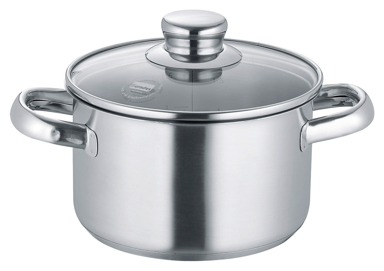 Berndes Kochtopf NEW ROMA, Ø 16 cm, mit Glasdeckel, 1,9 Liter, Edelstahl 18/10, mit Innenskalierung, Hitzebeständig