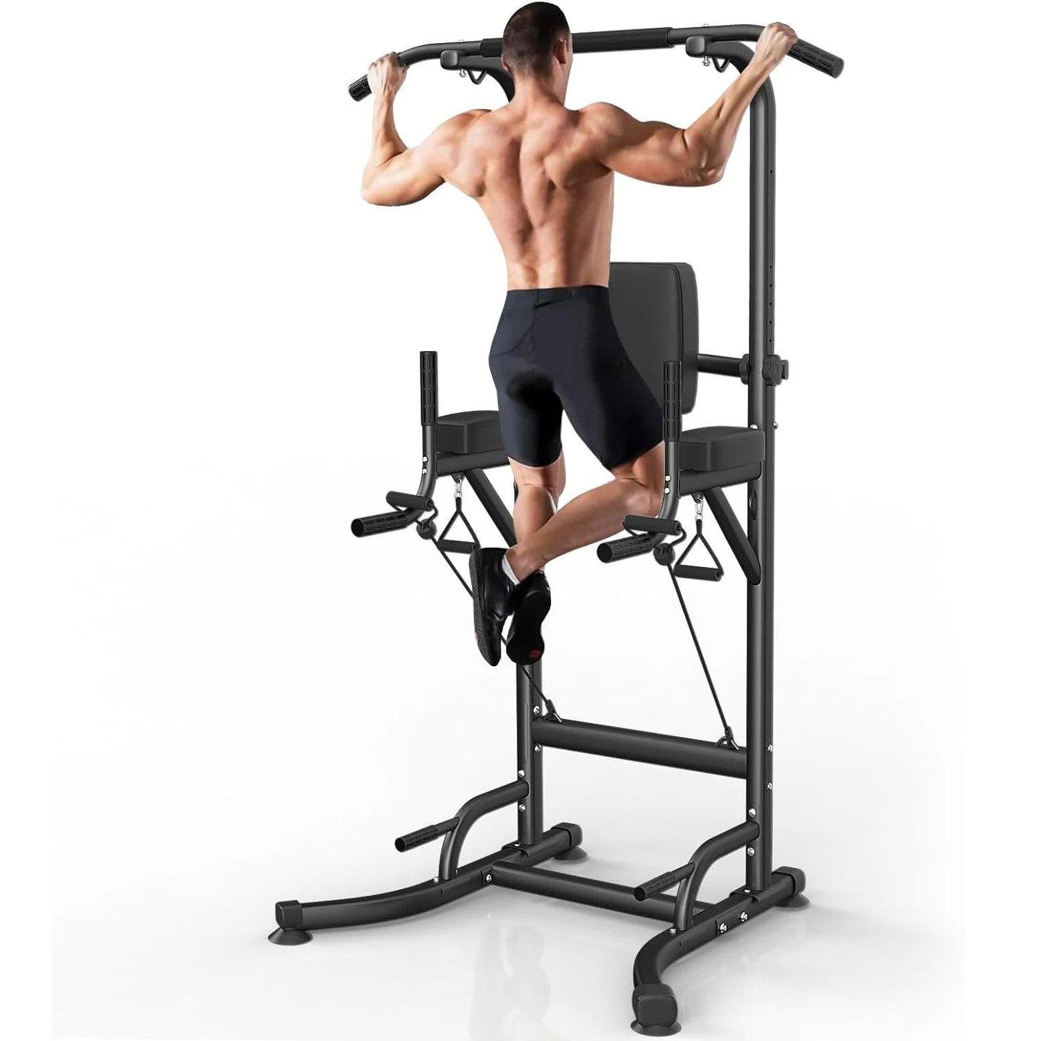 Athlix Trainingsstation Fitnessstation Kraftstation mit Klimmzugstange für zu Hause, Klimmzüge, Dips, Liegestütze, Knieheben