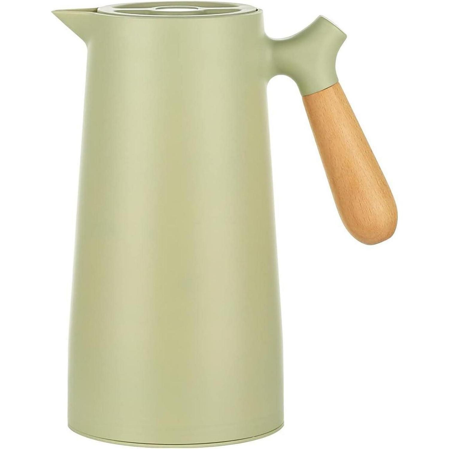 LuxusKollektion Isolierkanne Thermoskanne 1l Kaffeekanne mit Holzgriff Glaseinsatz Quick Tip