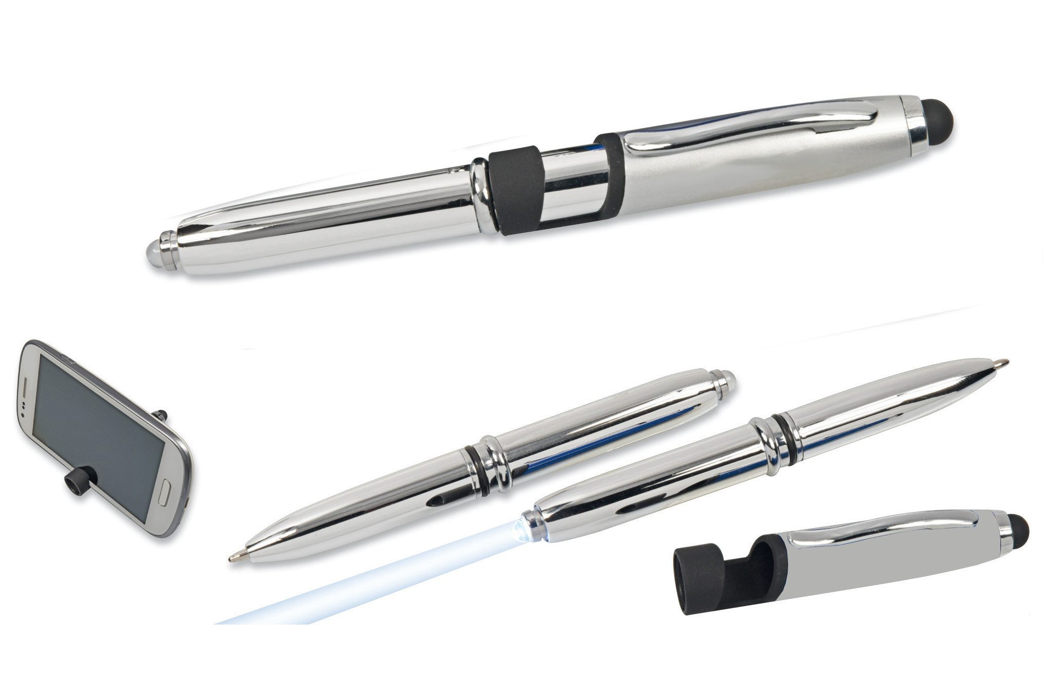 Best Offer Kugelschreiber LED Touchpen Kugelschreiber / mit Licht und Smartphone Halterung / sil