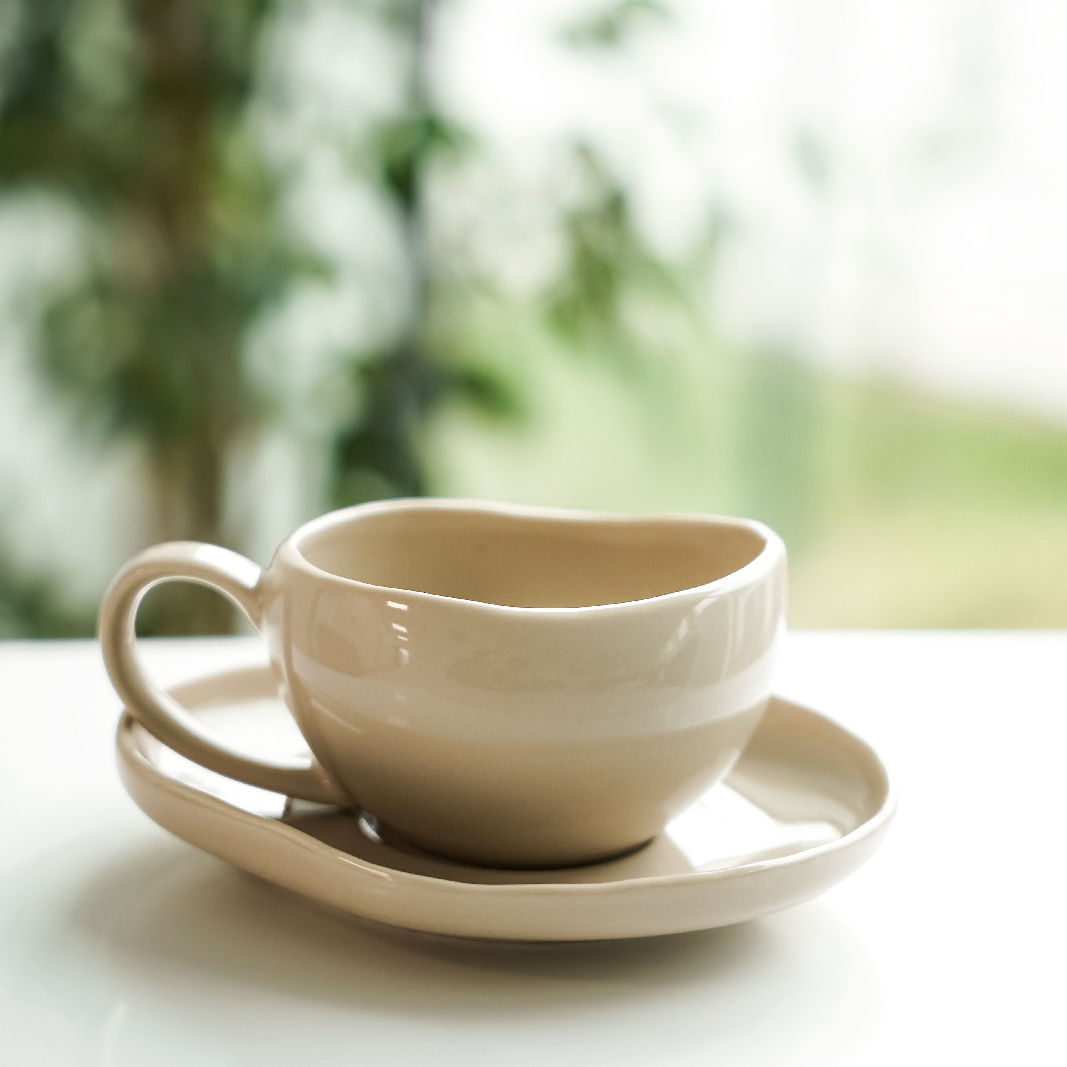 Almina Kaffeeservice Wave Biscuit Kaffeetassen mit Untertellern (12-tlg), 6 Personen, Porzellan, 12-teiliges-Set